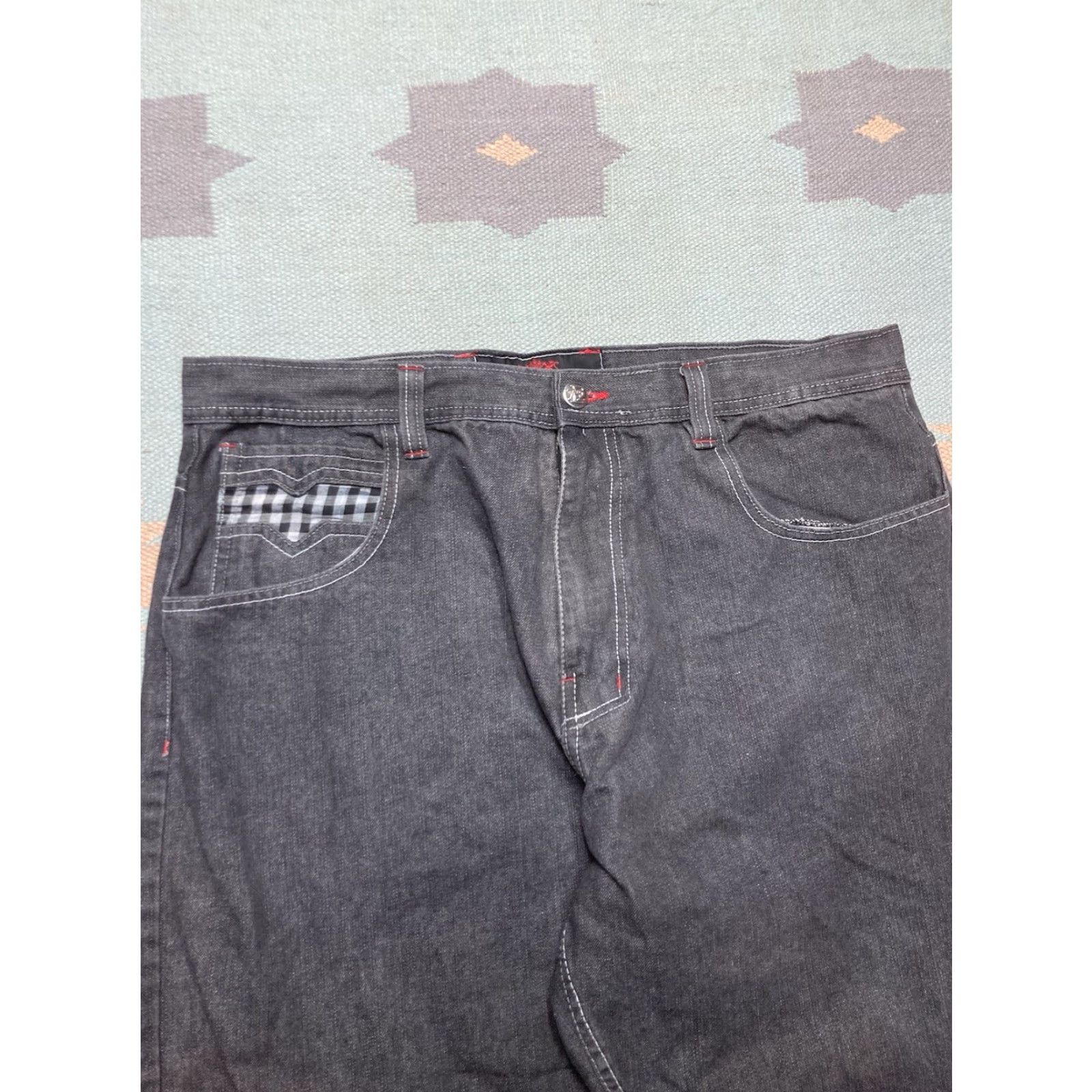 Vintage VINTAGE Evolution In Design Jeans Men Wide-Leg Plaid Black 40x31 Hip Hop Skater Baggy Y2K Size US 40 / EU 56 - 6 Thumbnail