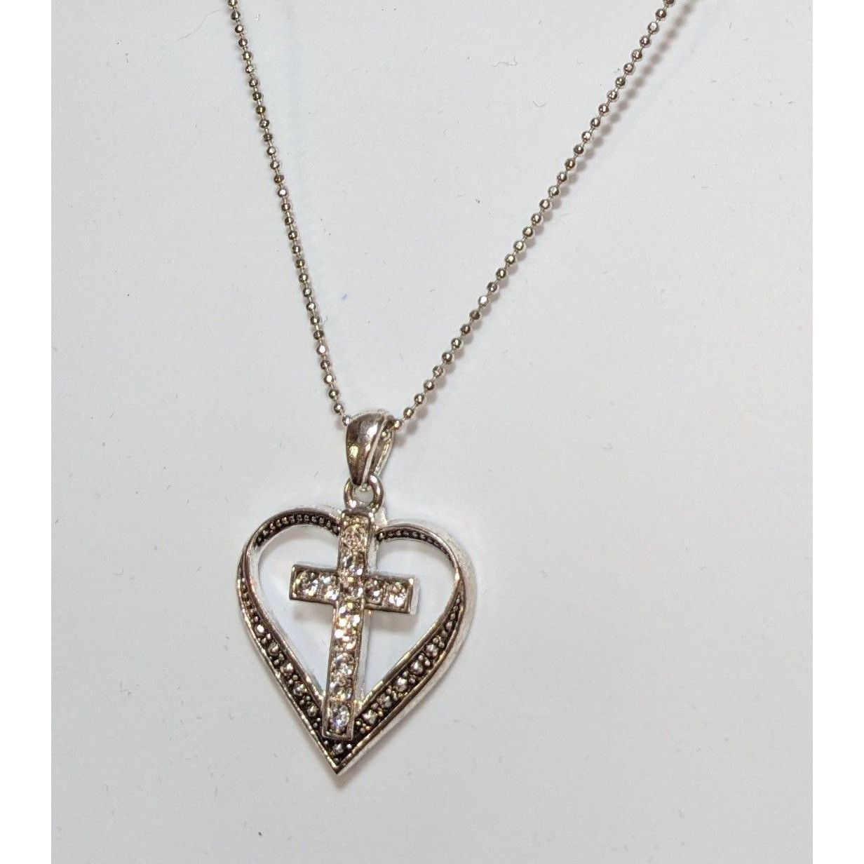 Other Religious Heart-Shaped Cross Pendant Necklace With Rhineston Size ONE SIZE - 4 Thumbnail
