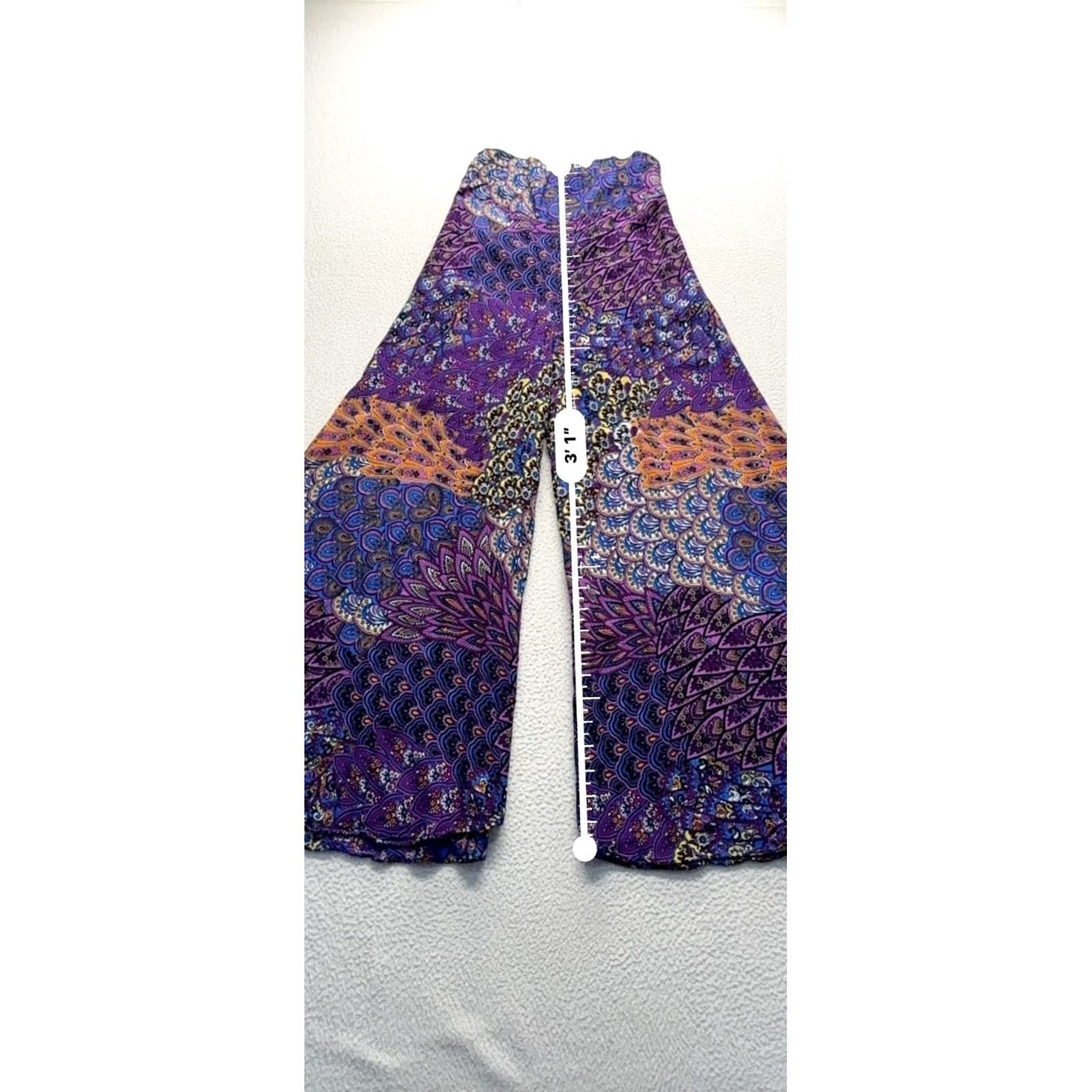Vintage Women’s Flowy Hippie Pants Pant Wide-Leg Purple M Womens Hillary Harem Rayon Paisley Hippie 90s Style Planned Womens Size 32" / US 10 / IT 46 - 4 Thumbnail