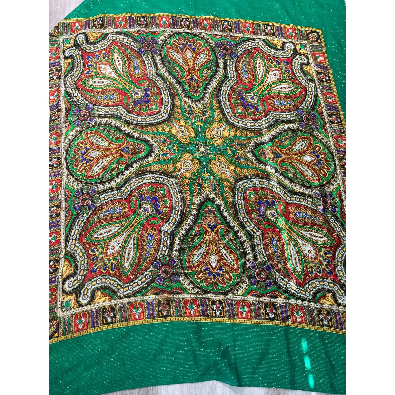 Vintage Vintage Paisley Wool Scarf Green Gold Thread Women's Fall Size ONE SIZE - 2 Thumbnail