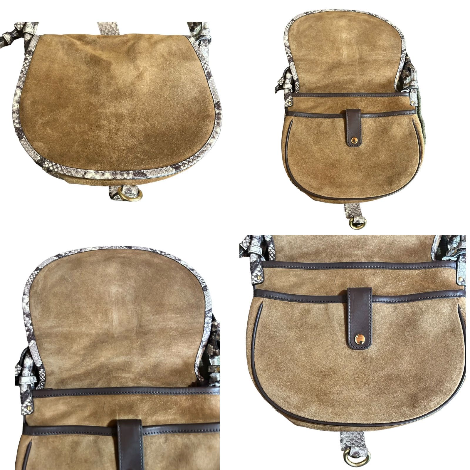 Vintage Michael Kors Jamie Saddle Bag Women's Crossbody Purse Brown Suede Snake Print Crossbody Bag, Large, Brown, Adult Women, 15in Strap, Gold hardware Size ONE SIZE - 10 Thumbnail