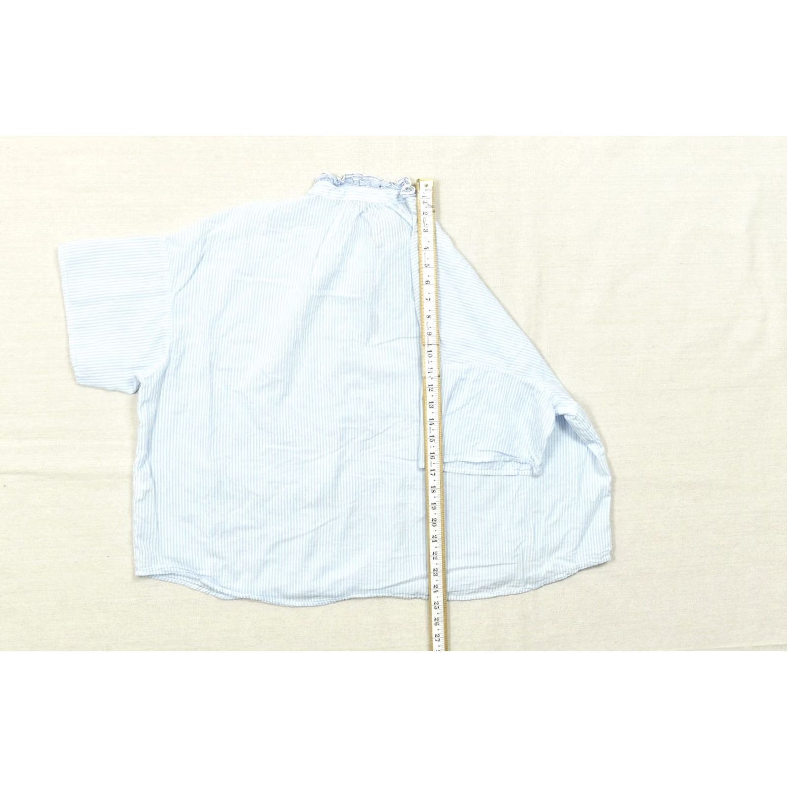 Tommy Hilfiger Tommy Hilfiger Top Blouse Blue Striped Ruffle Neck Tie Front Short Sleeve XXL Womens Size XXL / US 16-18 / IT 52-54 - 3 Thumbnail