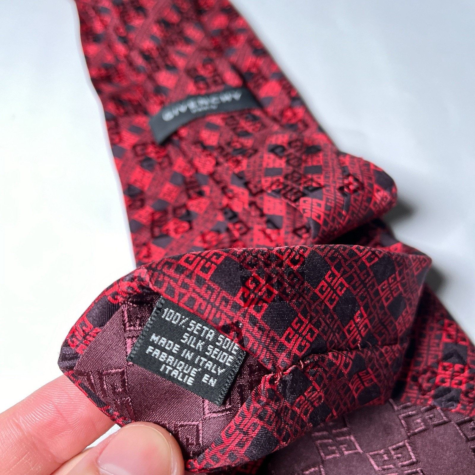 Givenchy Givenchy Red Black Silk Logo Print Necktie Designer Italy Size ONE SIZE - 4 Thumbnail
