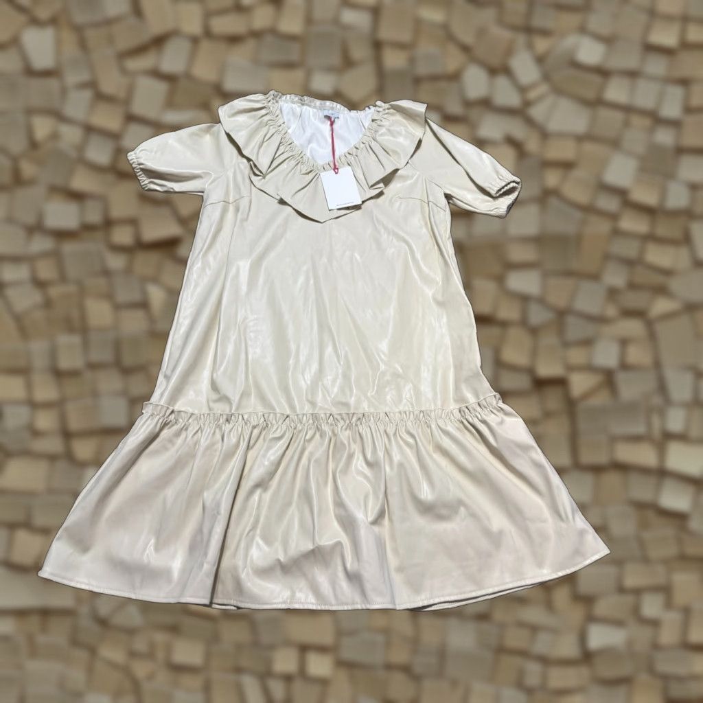 Vintage Voy Dress Women's Large White Puff Sleeve Peplum Dress Style Short Solid Casual Party Cocktail Spring Summer Fall Mens? Size L / US 10 / IT 46 - 1 Thumbnail