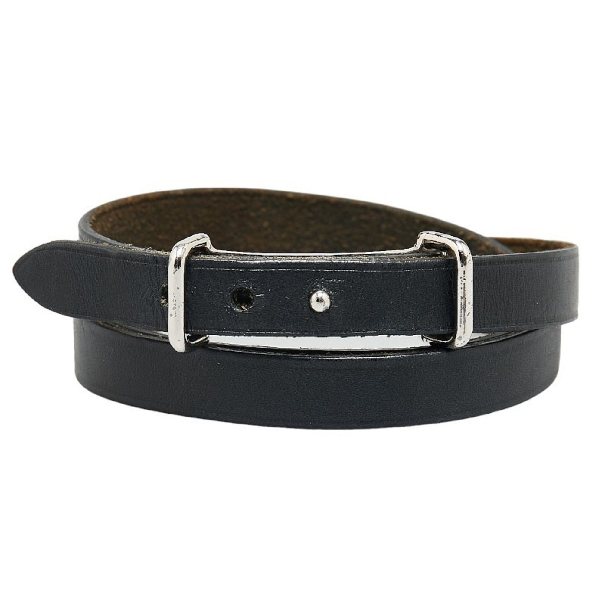 Hermes Api 2 Black Silver Leather Metal Belt Authentic Hermes Api Bracelet Black Leather H buckle Long  main image 2