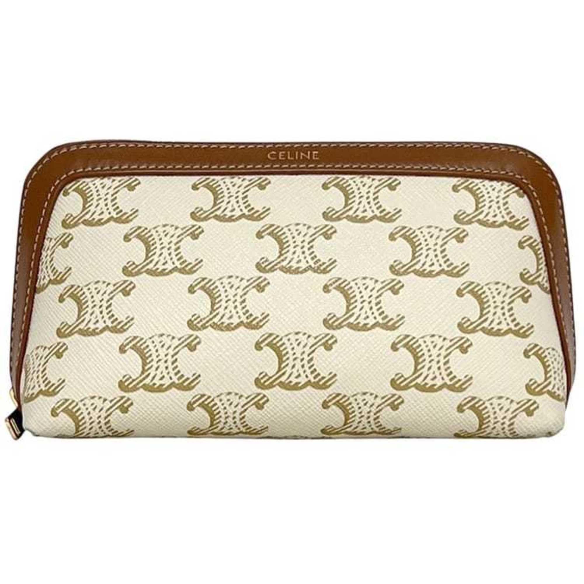 Celine Celine Mini Pouch f-24383 White/Brown Triomphe Print 4M1622CZJ PVC Leather W-IE-3274 Men's/Women's Size ONE SIZE - 1 Thumbnail