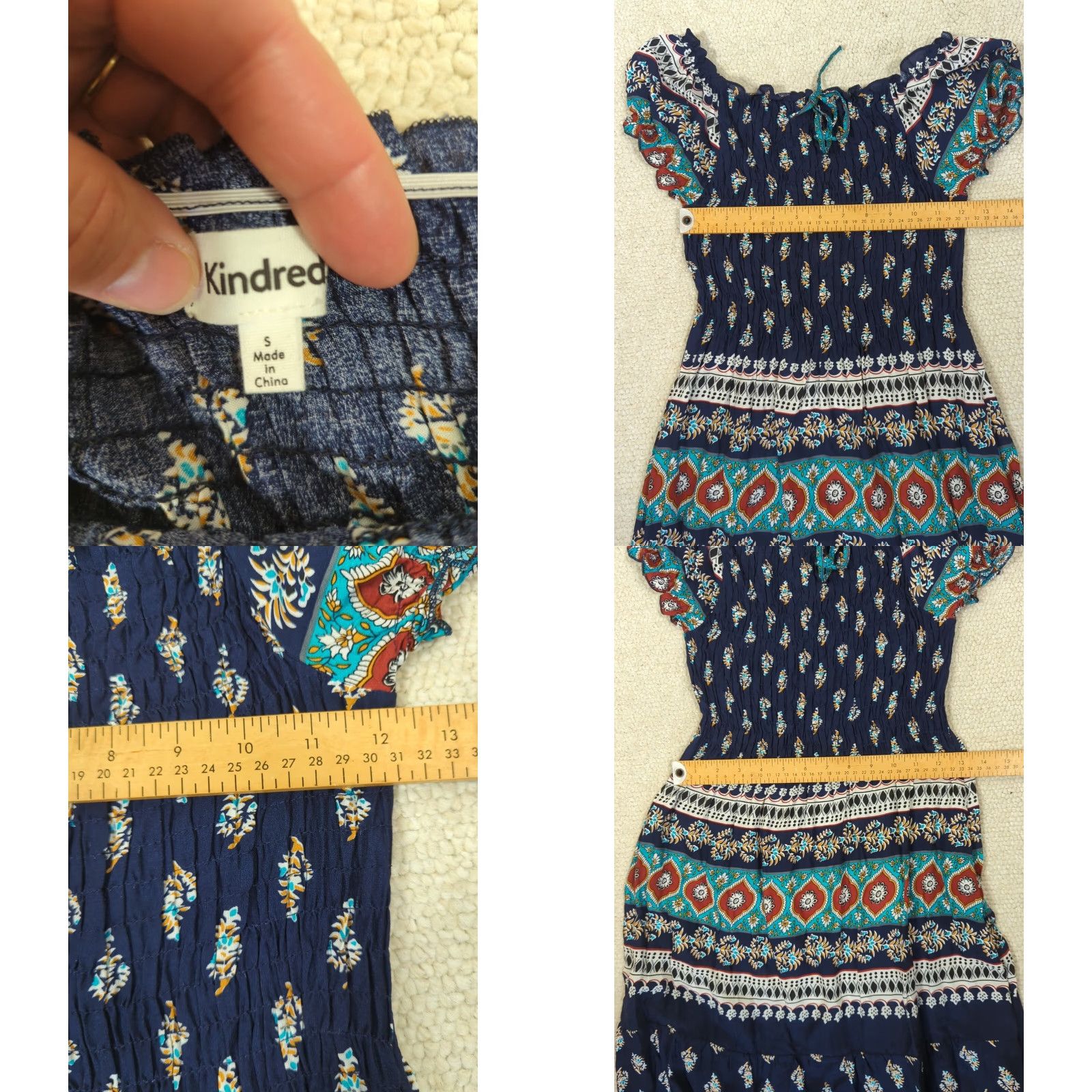 Vintage Kindred Anthropologie Maxi Dress Navy Blue S Short Sleeve Square Neck Smocked Bodice Ruffle Beach Flower Peasant Size S / US 4 / IT 40 - 9 Thumbnail