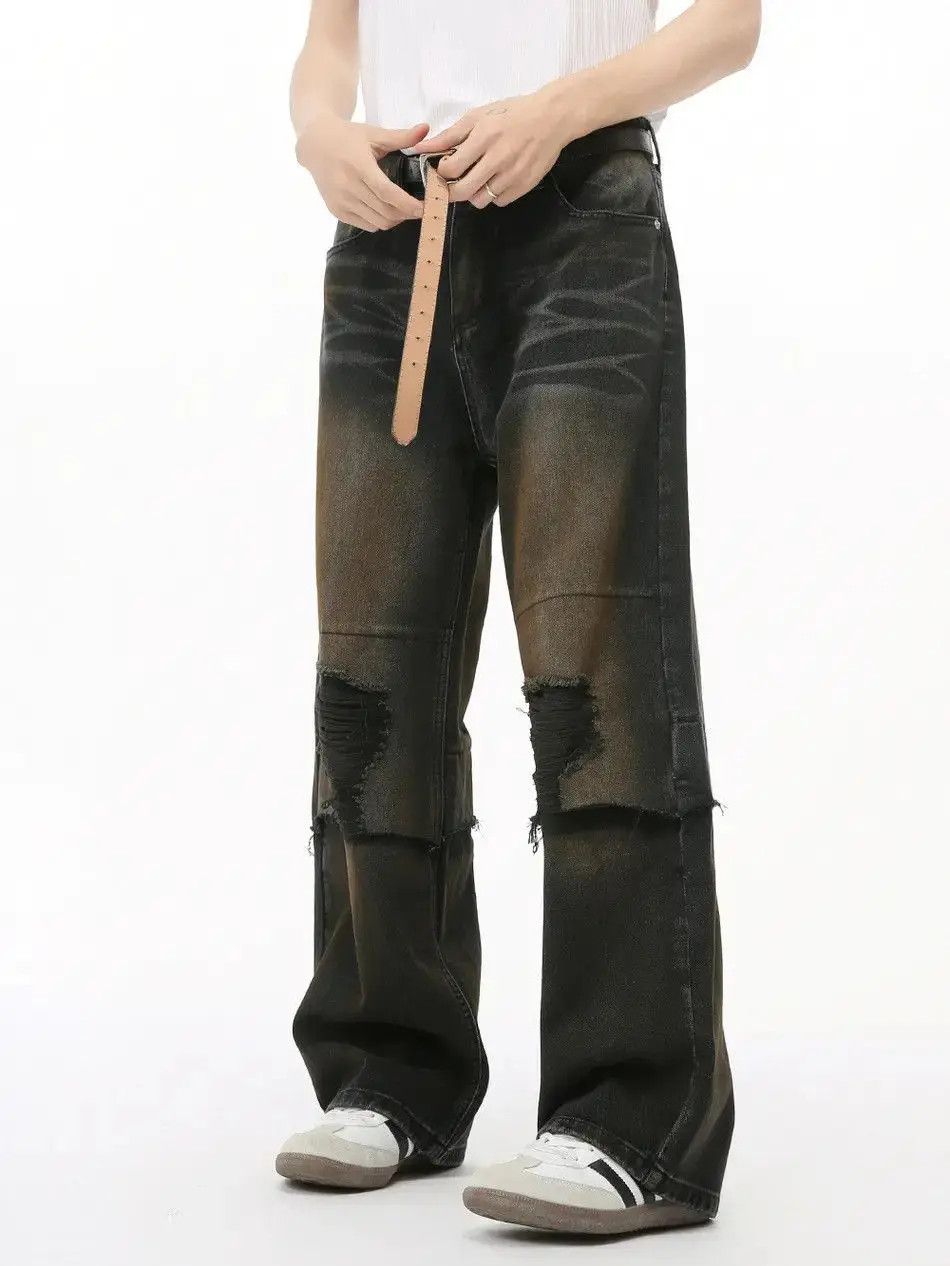 Japanese Brand Retro loose straight leg ripped jeans Size US 32 / EU 48 - 3 Thumbnail
