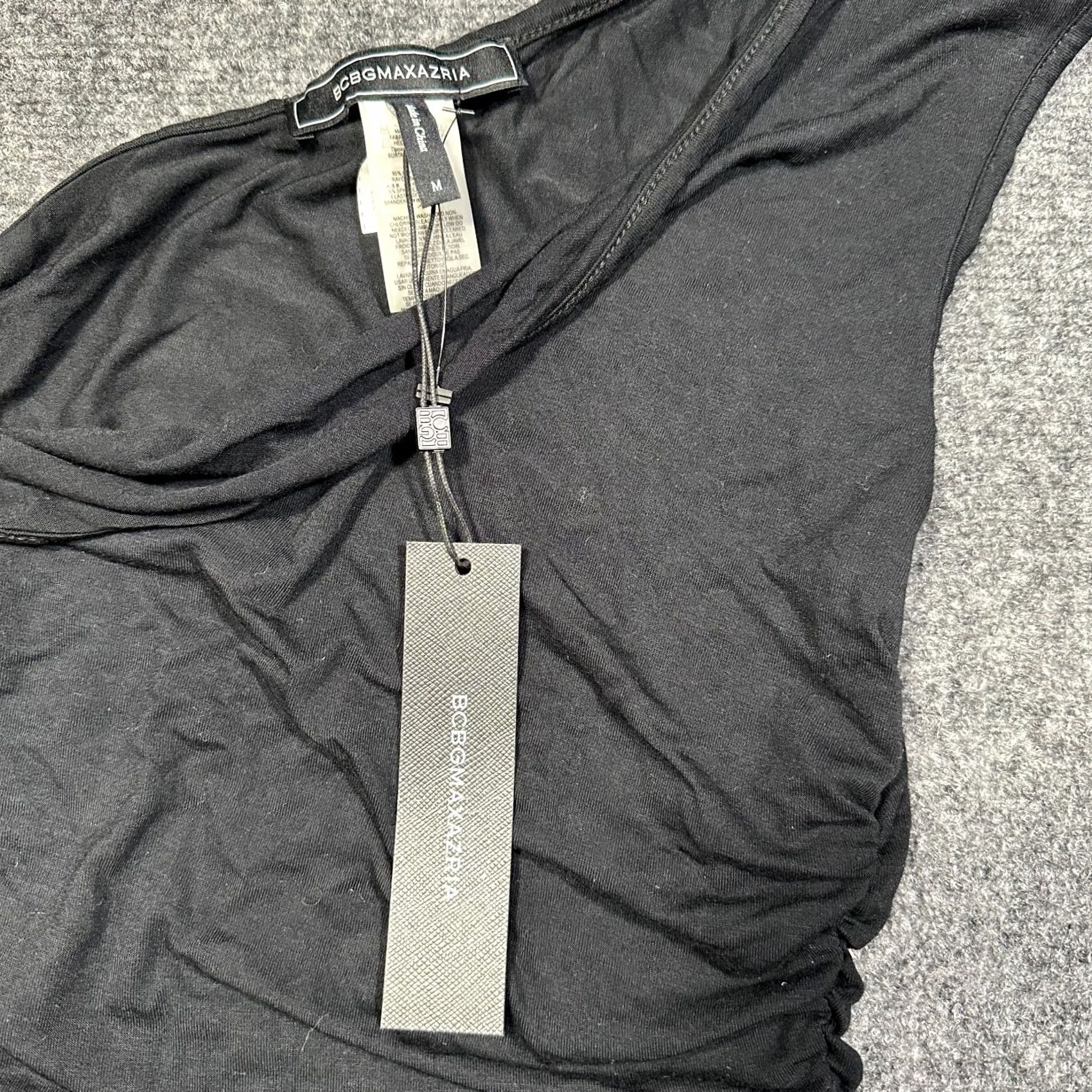 Bcbgmaxazria BCBGMAXAZRIA Top Womens Medium Black One Shoulder Ruched Sleeveless Tank Pullover Casual Party/Cocktail Modern Classic Knit Rayon Spandex Size M / US 6-8 / IT 42-44 - 4 Thumbnail