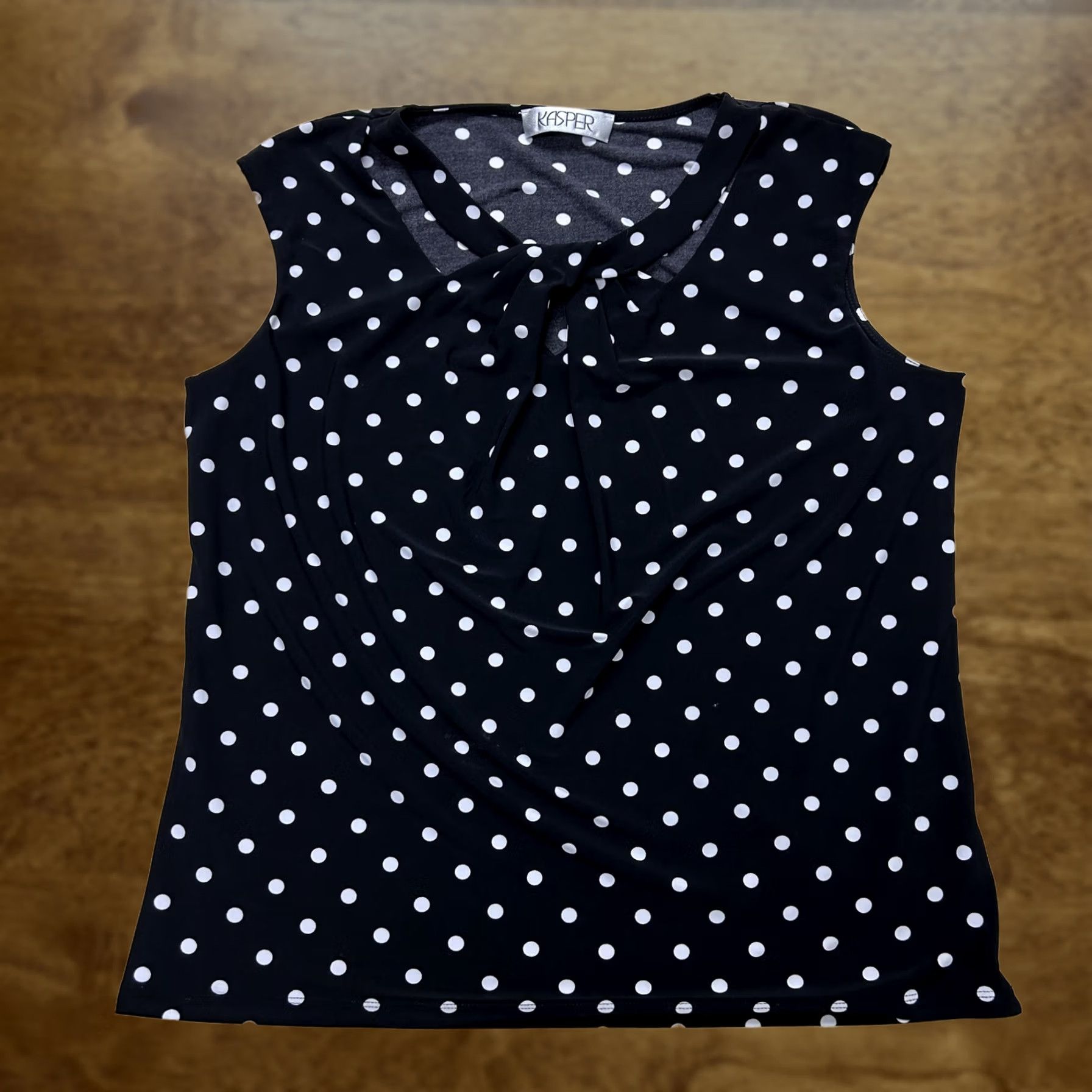 Kasper VINTAGE Kasper Blouse Womens Large Black Polka Dot Bow Neck Sleeveless Work Top Size L / US 10 / IT 46 - 1 Thumbnail