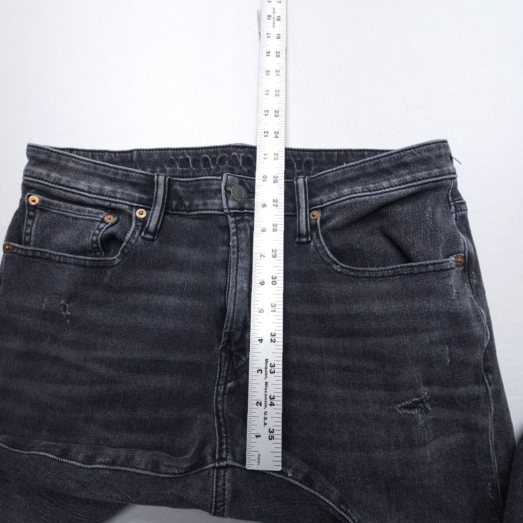 American Eagle Outfitters American Eagle Outfitters Airflex Slim Straight Jeans Mens 34 x 30 Distressed Black Inseam 28 5-Pocket Denim Size US 34 / EU 50 - 5 Thumbnail