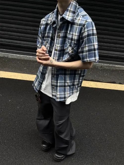 Japanese Brand Norika x Junna Blue Plaid Loose Casual Plaid Shirt Size US M / EU 48-50 / 2 - 3 Thumbnail