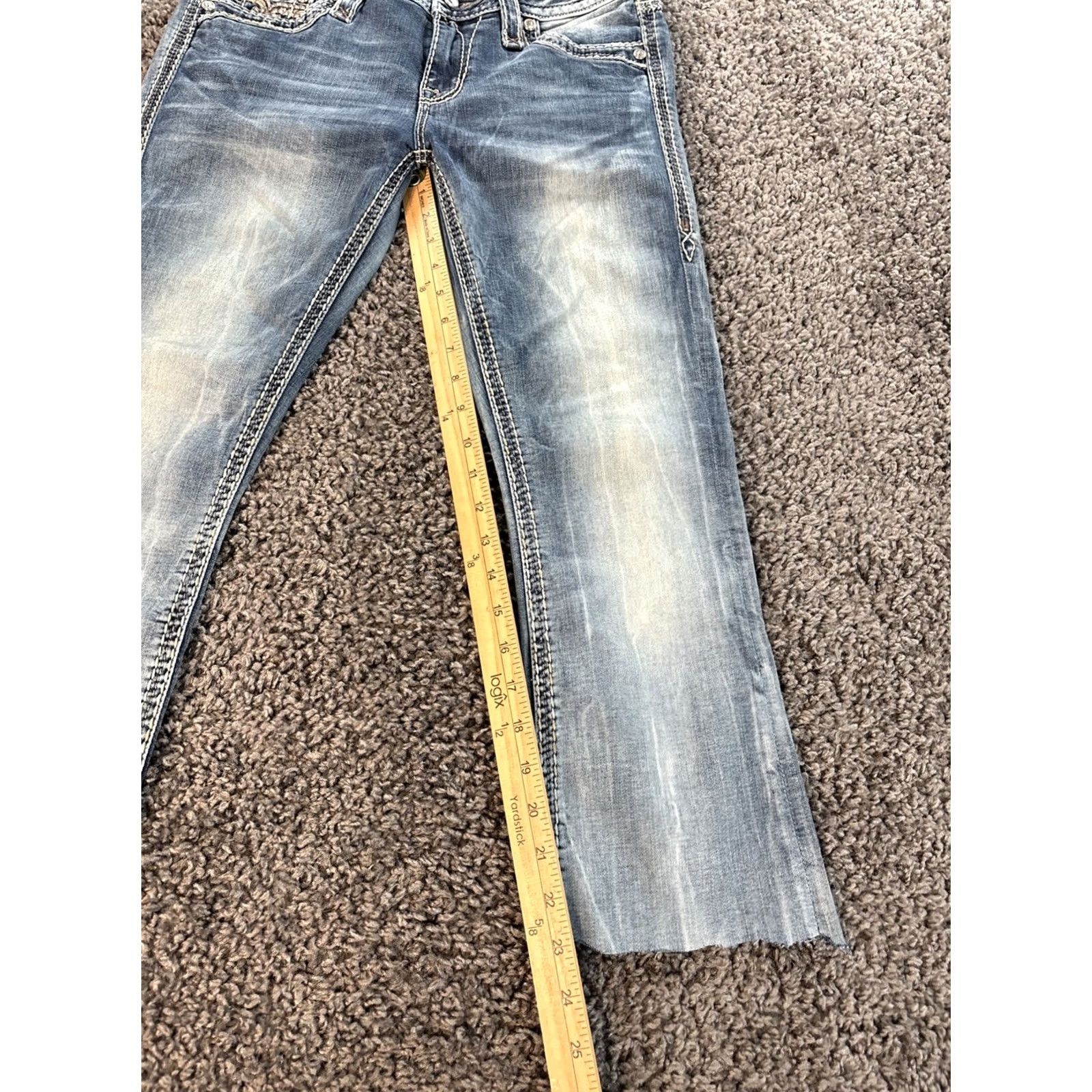 Vintage Rock Revival Karla Mid Rise Boot Jeans 28x23 Denim Rhinestone Cropped Womens Jeans Size 28" / US 6 / IT 42 - 5 Thumbnail