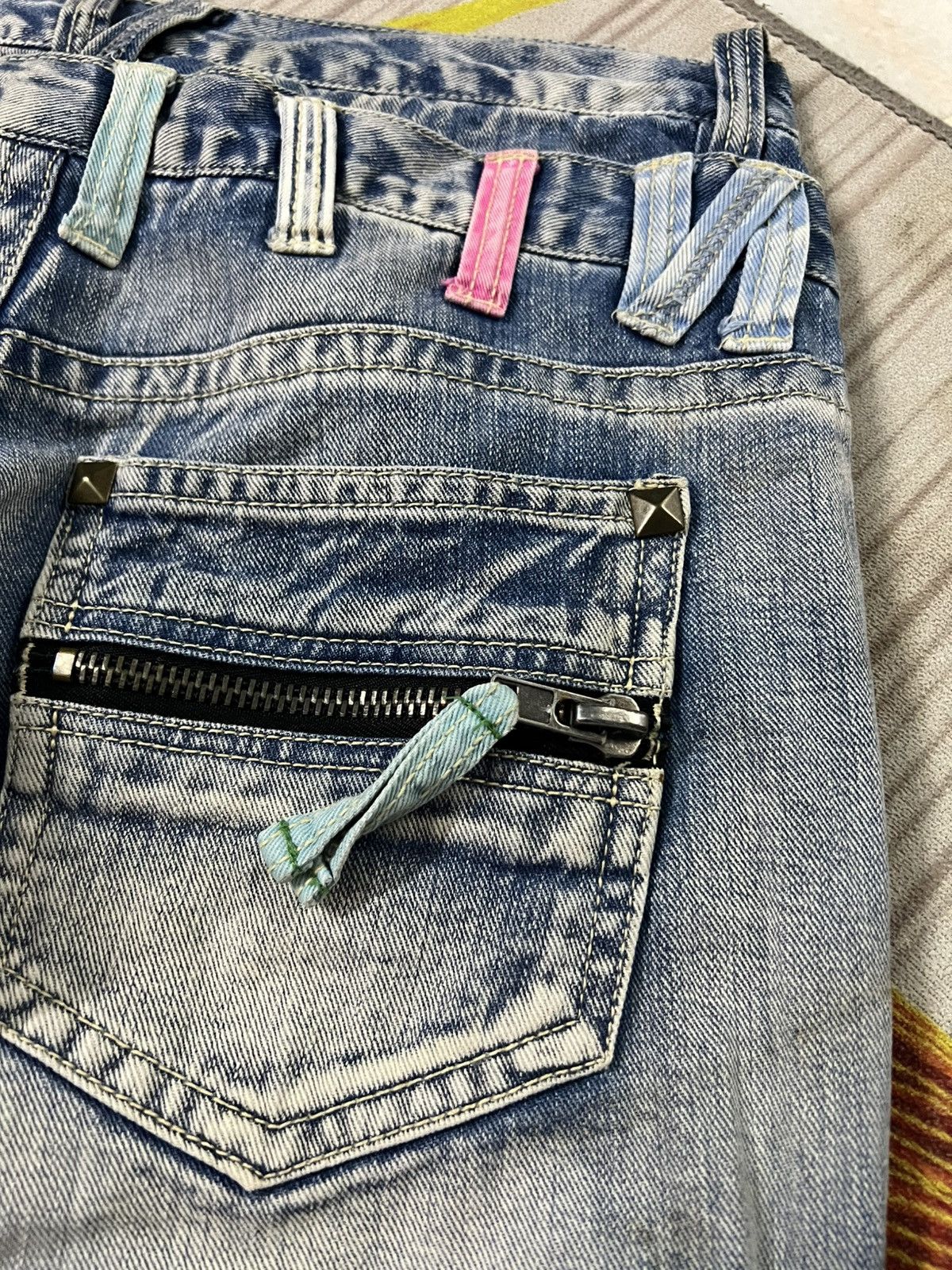 If Six Was Nine 💥Double Waist💥Japanese Unbrand Distress Patchwork Jean Size US 31 - 17 Thumbnail
