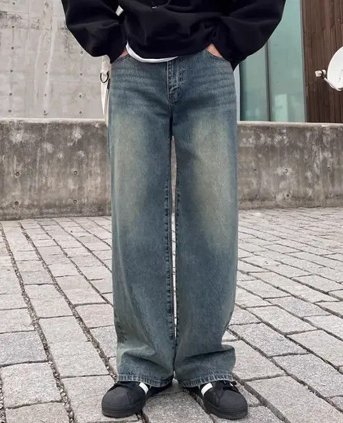 Japanese Brand × Jean Vintage washed distressed loose wide-leg straight jeans Size US 32 / EU 48 - 1 Thumbnail