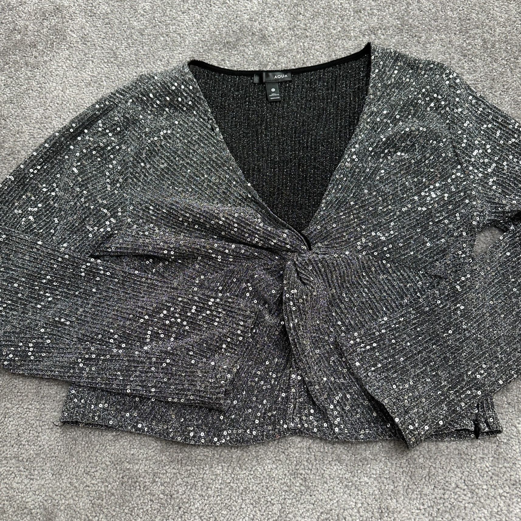 AQUA Aqua Blouse Womens XL Black Cropped V-Neck Twisted Metallic Glitter Knit Party Cropped Top Size XL / US 12-14 / IT 48-50 - 3 Thumbnail