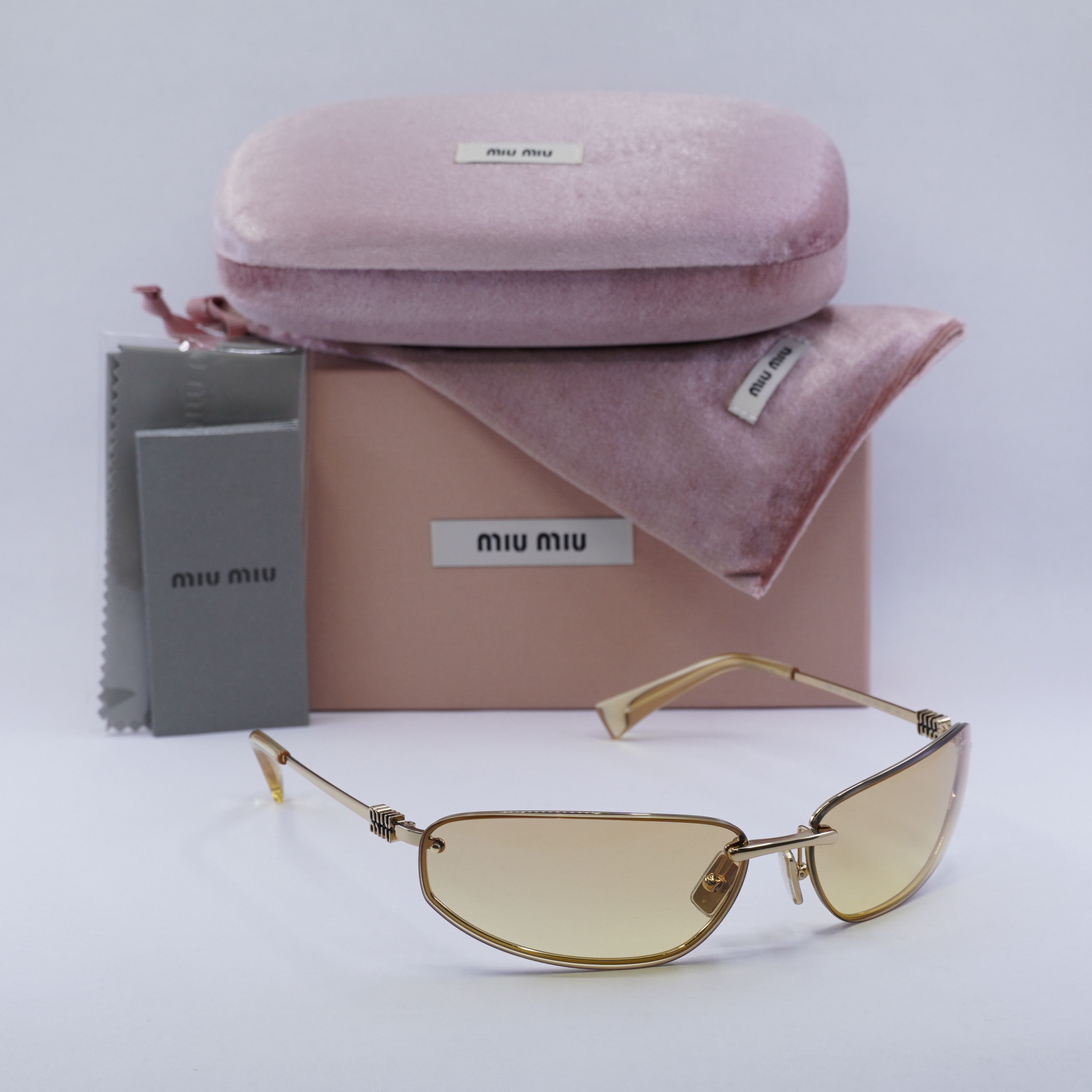 Miu Miu Miu Miu MUA50S 5AK7R1 Sunglasses Gold Rectangle Frame Size ONE SIZE - 13 Thumbnail