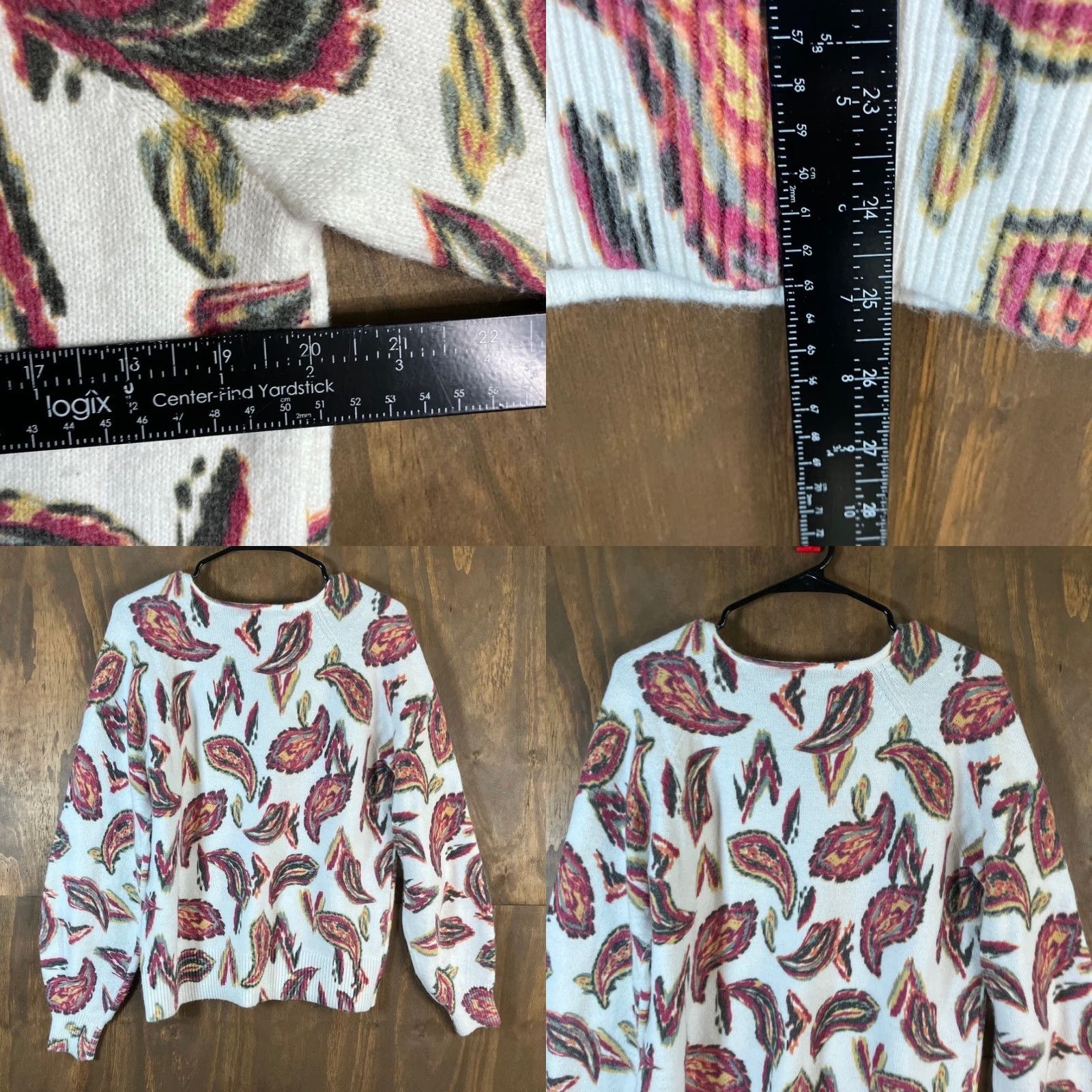 Loft LOFT Womens Sweater White Multi Paisley Raglan V Neck Long Sleeve Pullover Large Size L / US 10 / IT 46 - 8 Thumbnail