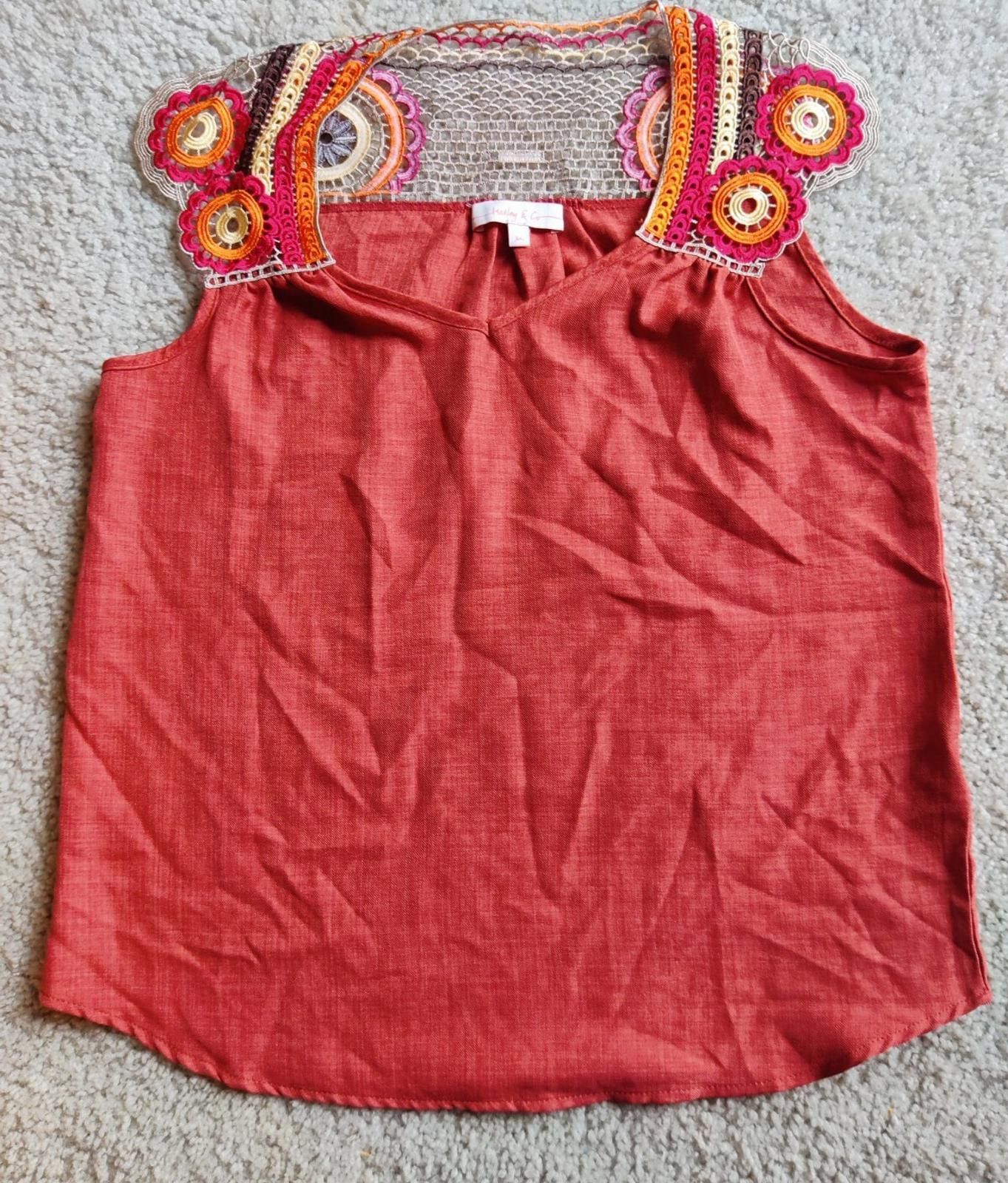 Other Hailey & Co Knitted Shoulder Top Rust Color Boho Shirt Blous Size M / US 6-8 / IT 42-44 - 3 Thumbnail
