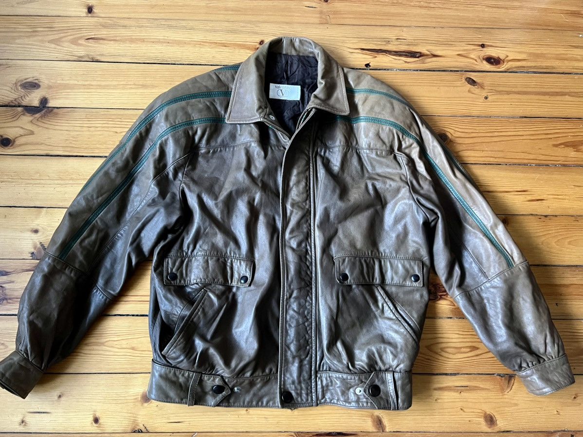 Valentino Vtg 90s Valentino Garavani Leather Jacket Olive Green IT52 Size US L / EU 52-54 / 3 - 12 Thumbnail