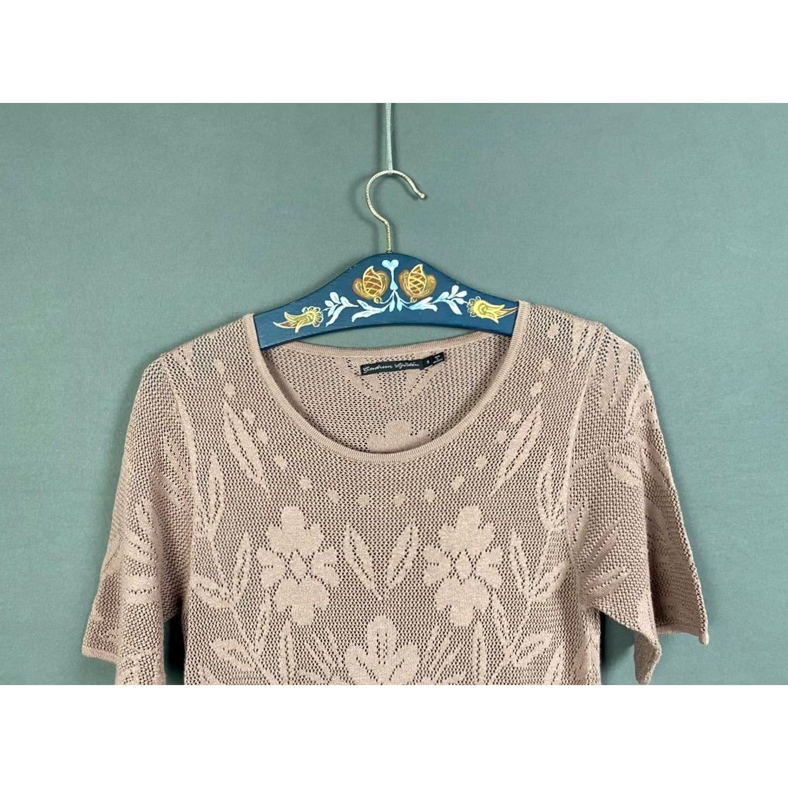 Vintage Gudrun Sjoden Womens Mini Dress S Brown Floral Short Sleeve Crew Neck Size 28" / US 6 / IT 42 - 6 Thumbnail