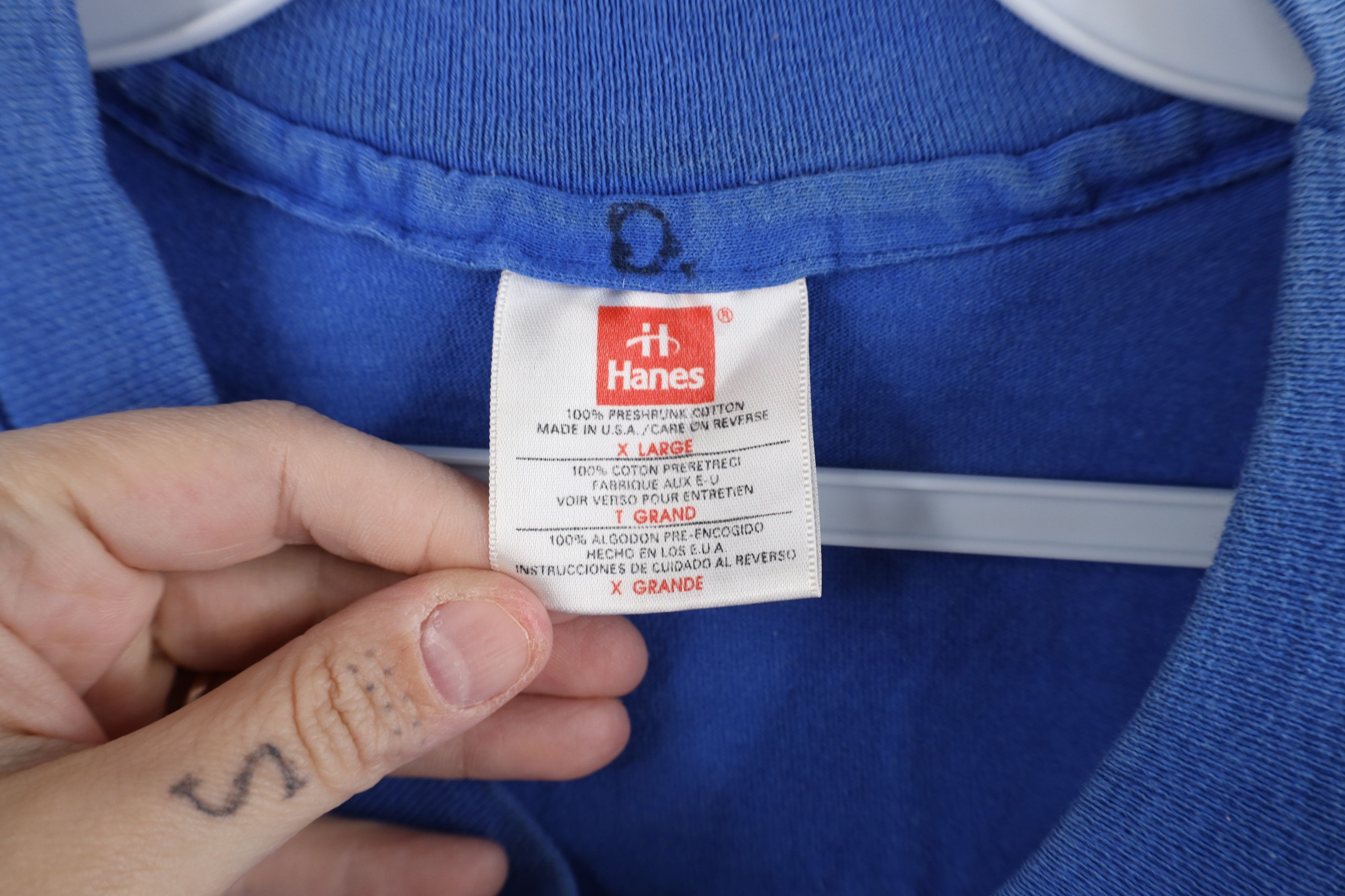 Hanes × Vintage Vintage 90s Hanes Blank Heavy Cotton Pocket T-Shirt Blue USA Size US XL / EU 56 / 4 - 7 Thumbnail