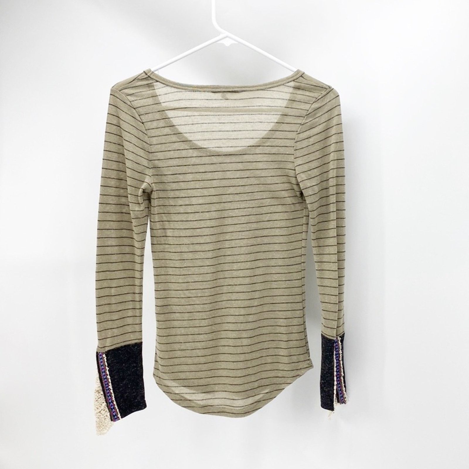 BKE BKE Buckle Flax Blend Striped Crochet Cuff Lightweight Size XS / US 0-2 / IT 36-38 - 6 Thumbnail