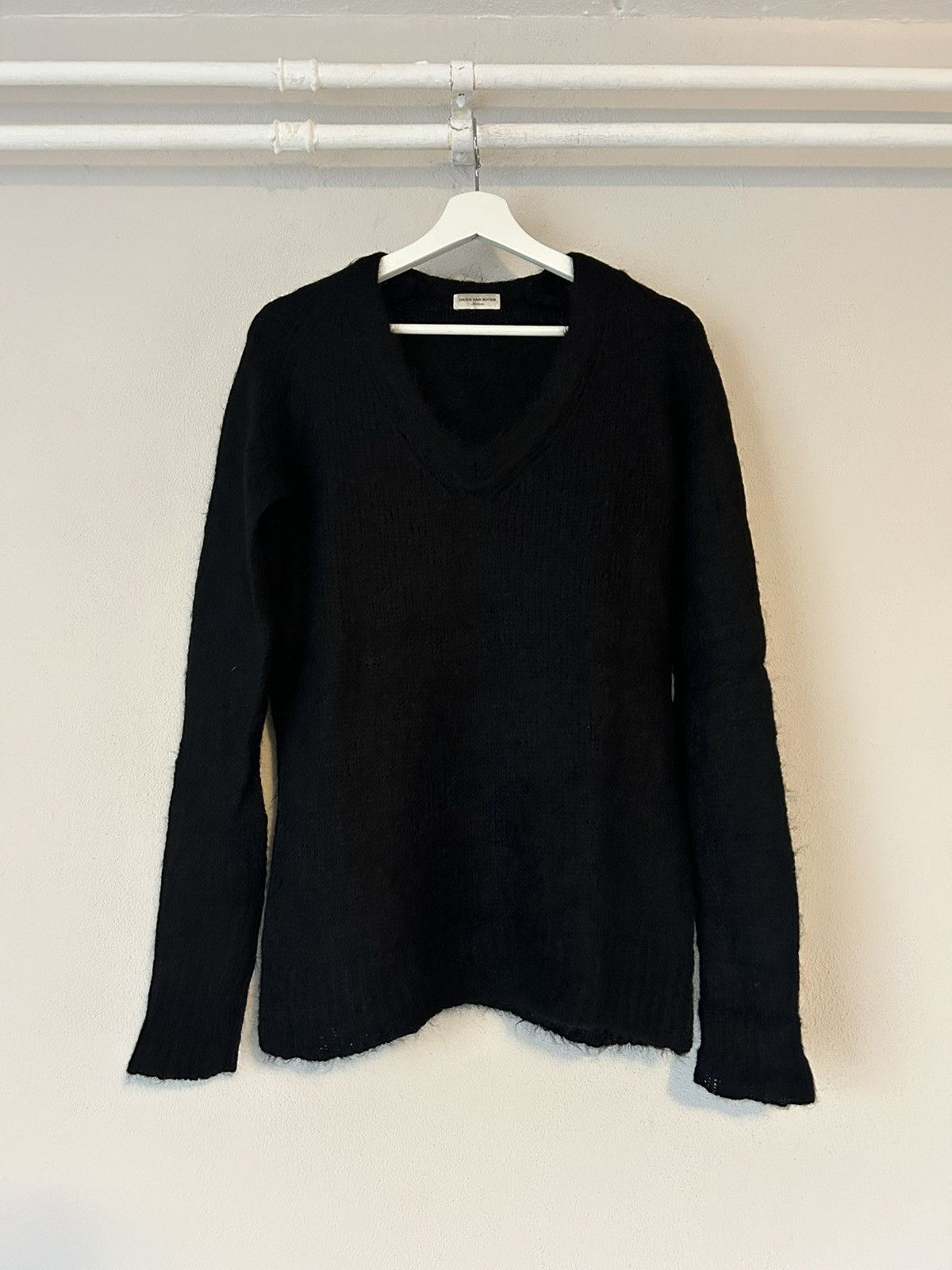 image of Dries Van Noten Alpaca / Merino Wool Blend V-Neck Sweater in Black, Men's (Size Medium)