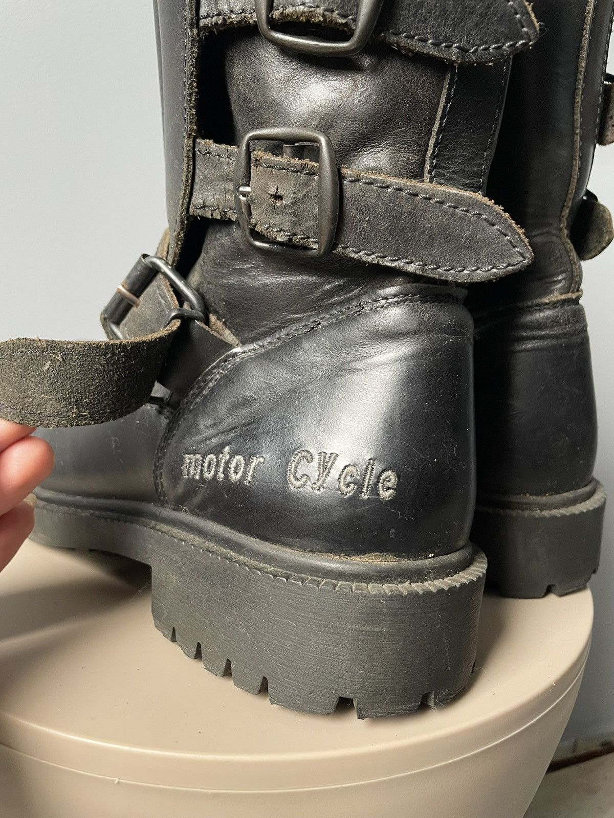 Vintage Motorcycle Boots Leather Platform New Rock Style Y2K in Black, Men's (Size 11) — image 6 of 6