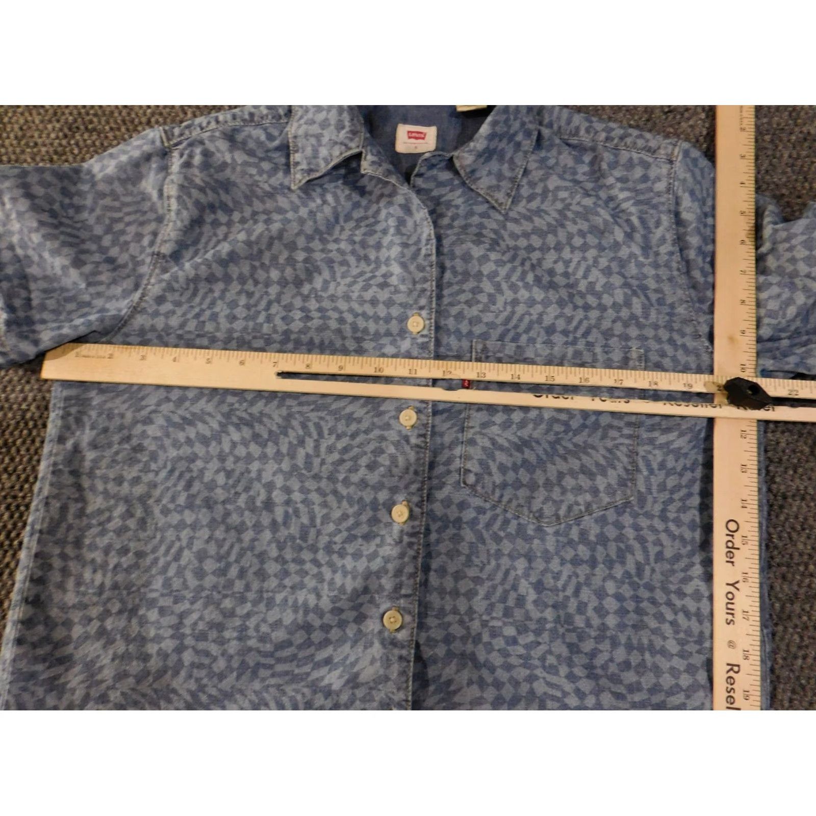 Levi's Levi's Button-Up Shirt Women S Blue Short Sleeve Geometric Pattern Stars Size S / US 4 / IT 40 - 7 Thumbnail