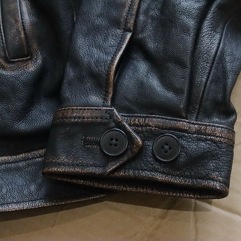 Beams Plus Beams Distressed leather zip jacket Size US L / EU 52-54 / 3 - 12 Thumbnail