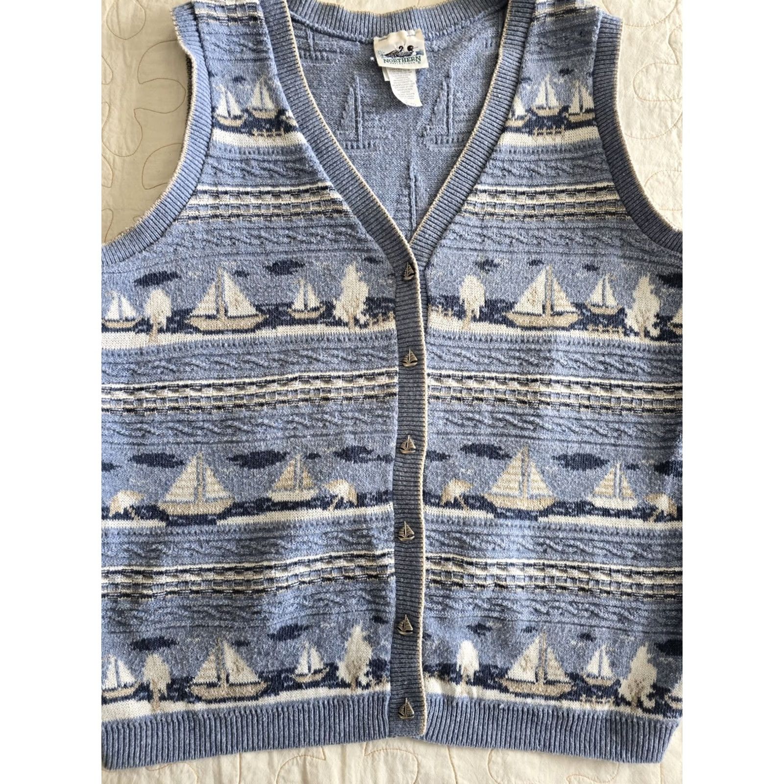 Northern Reflections Vintage 90s Sailboat Northern Reflections Sweater Vest XL Tall Blue Cotton Blend Buttoned Whimsical Androgyny Shirt? Size XL / US 12-14 / IT 48-50 - 3 Thumbnail