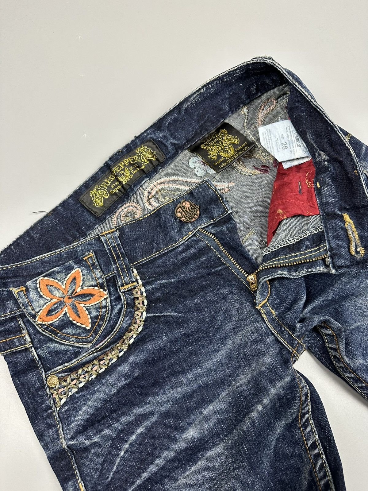 If Six Was Nine 🔥Sick🔥Red Pepper Embroidered Whiskered Flared Jeans Size US 30 / EU 46 - 8 Thumbnail