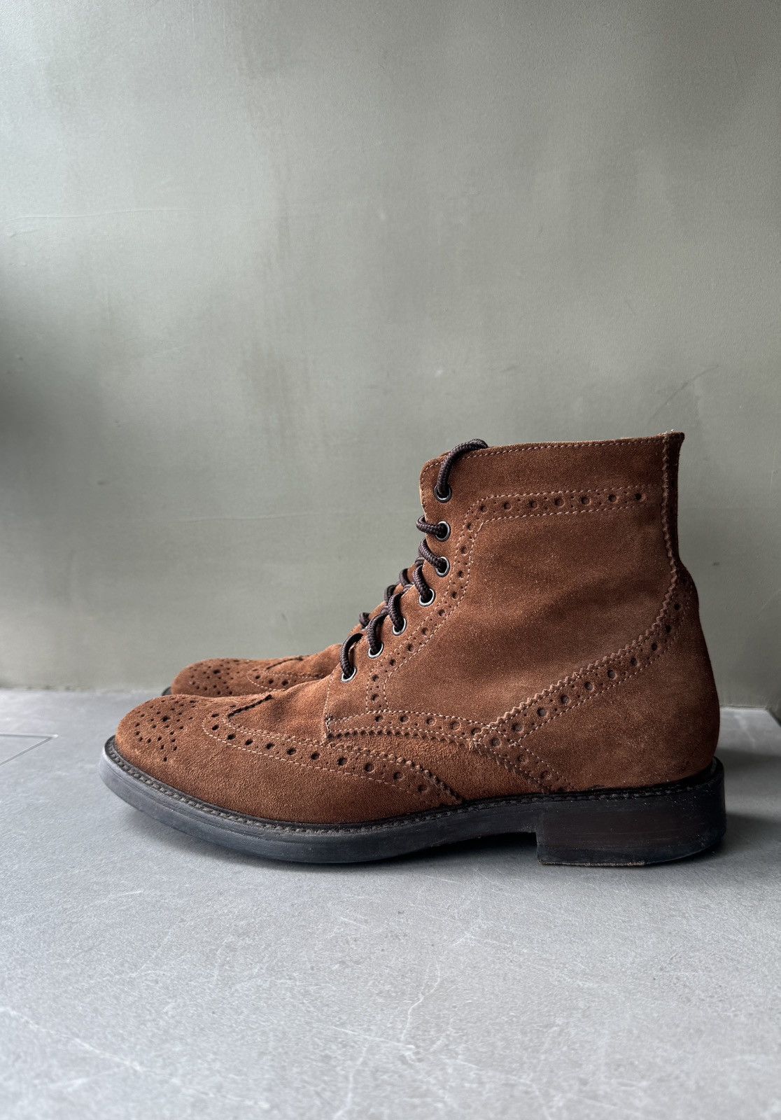 Other BOEMOS Italy Made Brown Suede Leather Mens Brogue Boots Size US 7 / EU 40 - 5 Thumbnail