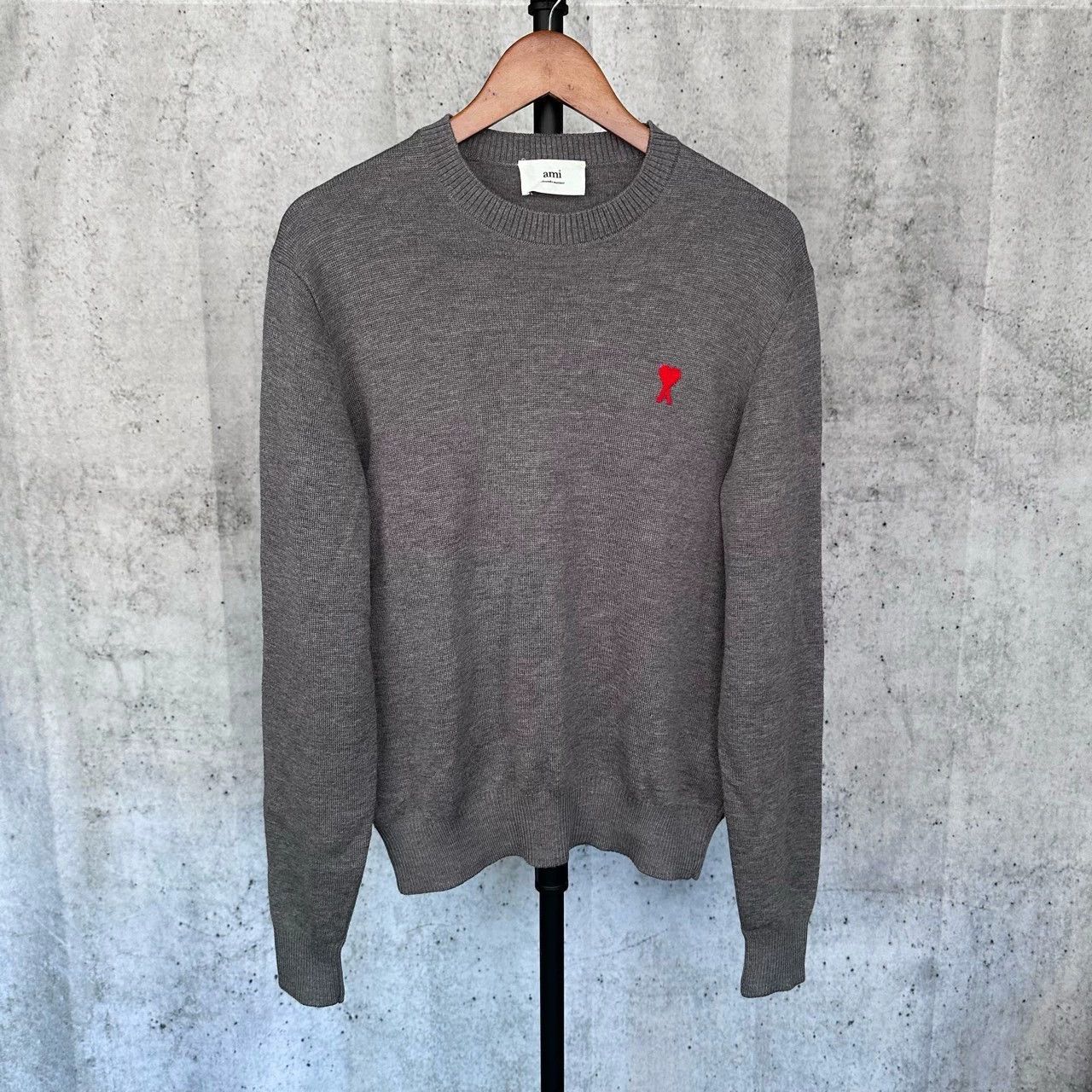 AMI ami paris gray wool sweater with heart logo Size US M / EU 48-50 / 2 - 1 Thumbnail