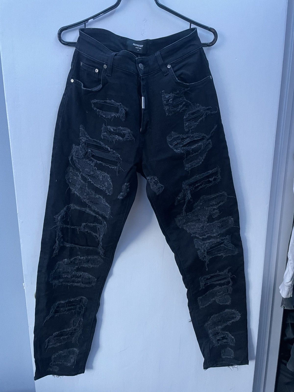 Represent Clo. Represent Shredded Baggy Black Denim Size US 30 / EU 46 - 4 Thumbnail
