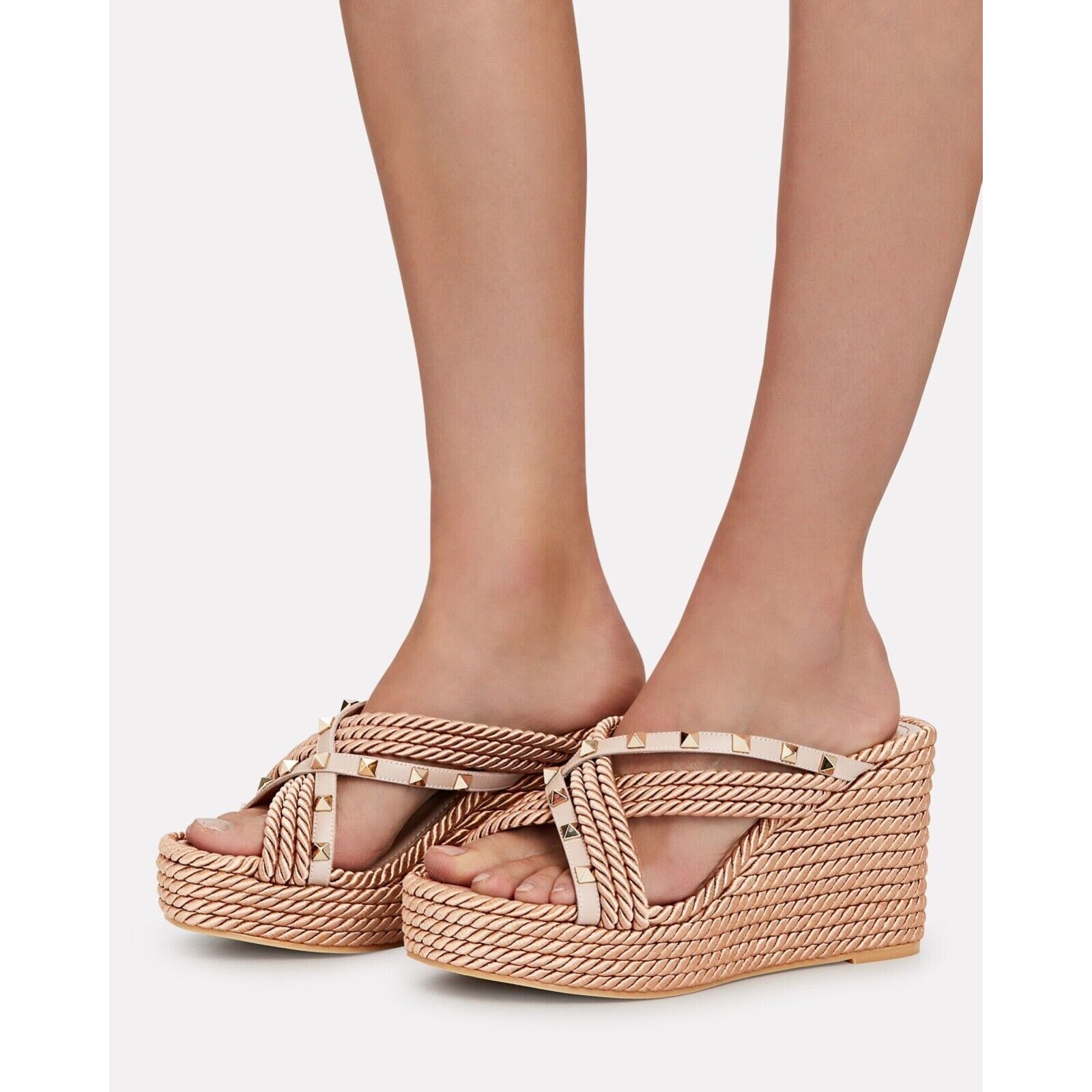 Valentino Valentino Rockstud Torchon Poudre Nude Cord Rope Wedge Size US 12 / IT 42 - 5 Thumbnail