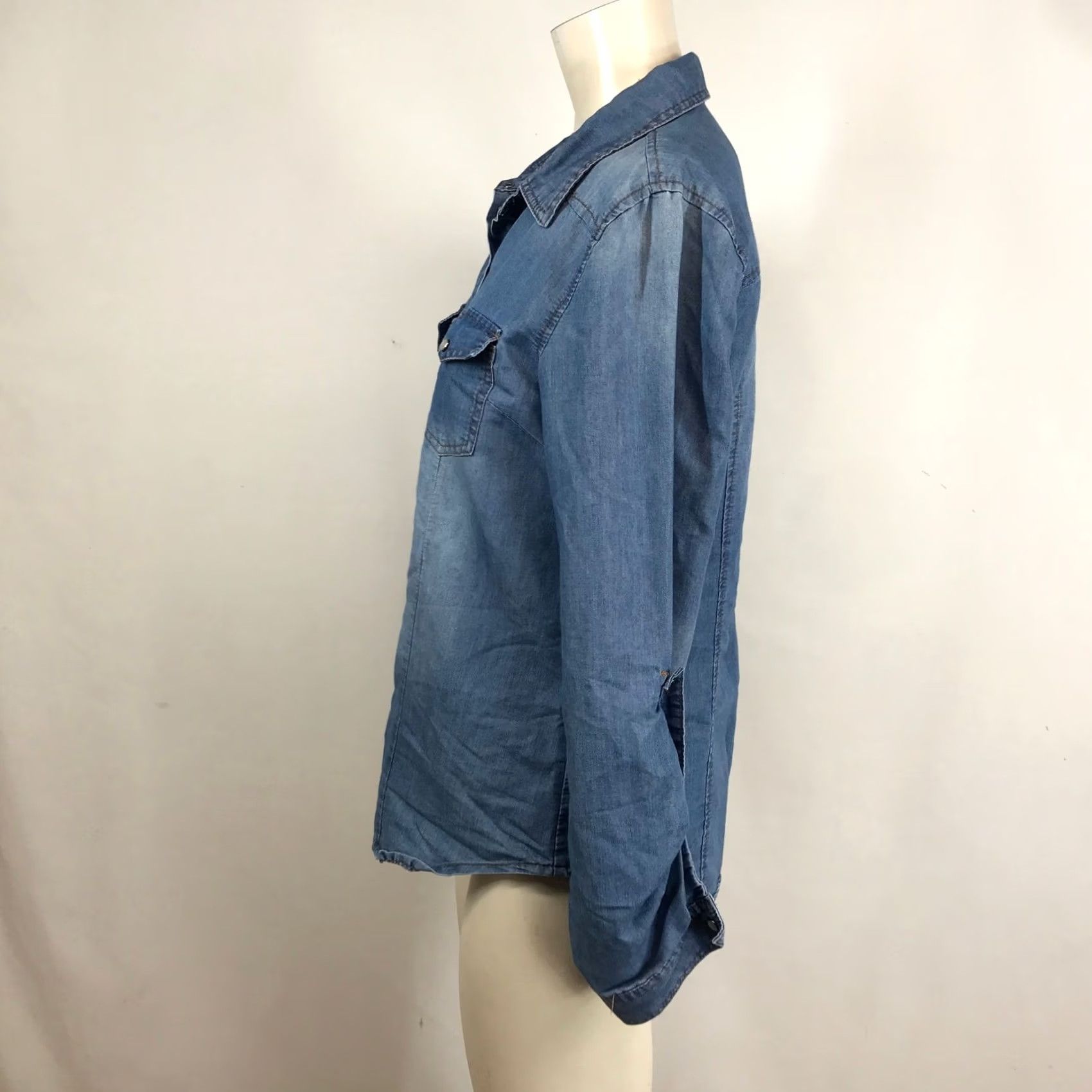 Vintage Cisono Denim Collection Womens Medium Wash Snap Front Western Shirt Large TP012 Size L / US 10 / IT 46 - 6 Thumbnail