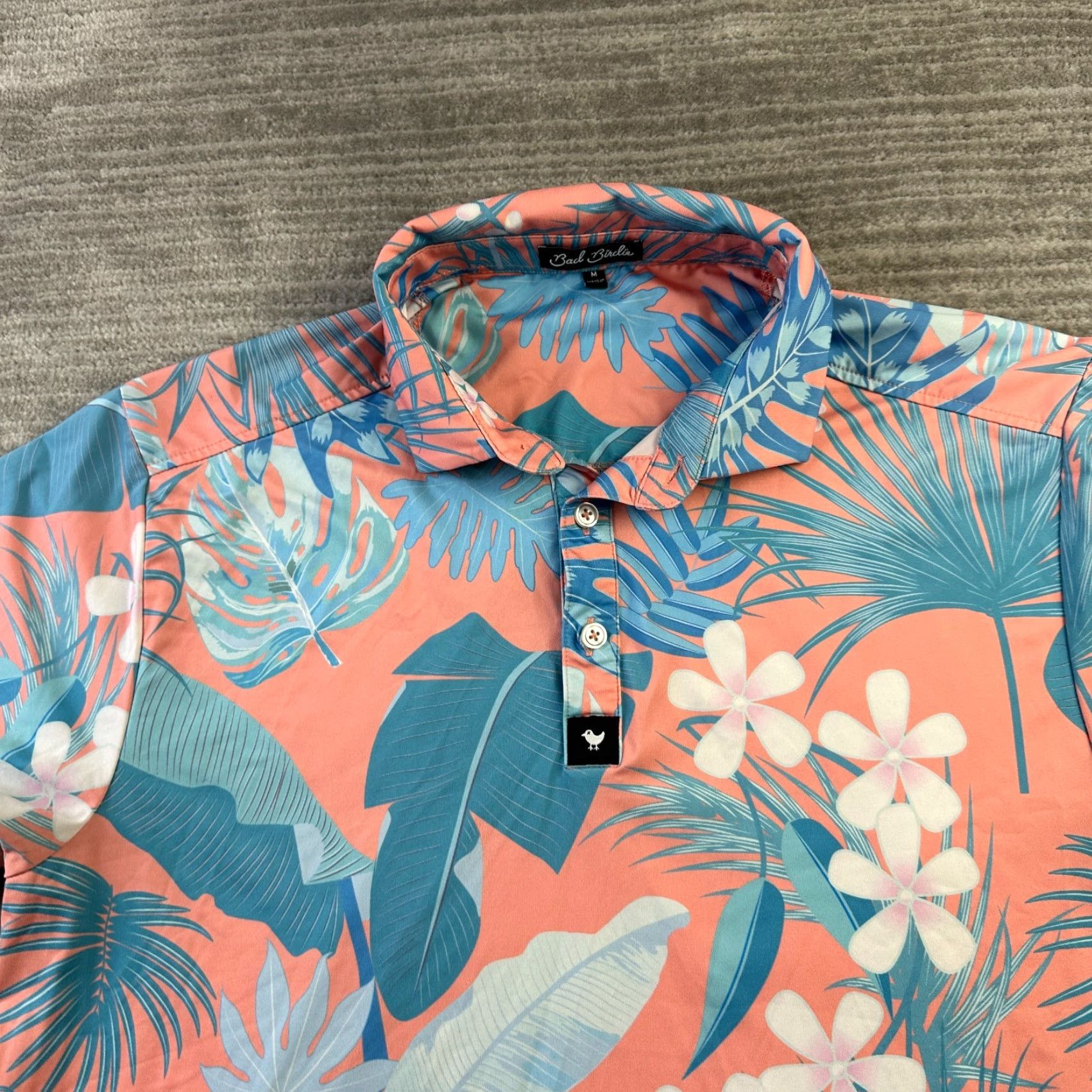 Vintage Bad Birdie Polo Shirt Mens M Orange Floral Performance Golf Shirt Size US M / EU 48-50 / 2 - 4 Thumbnail
