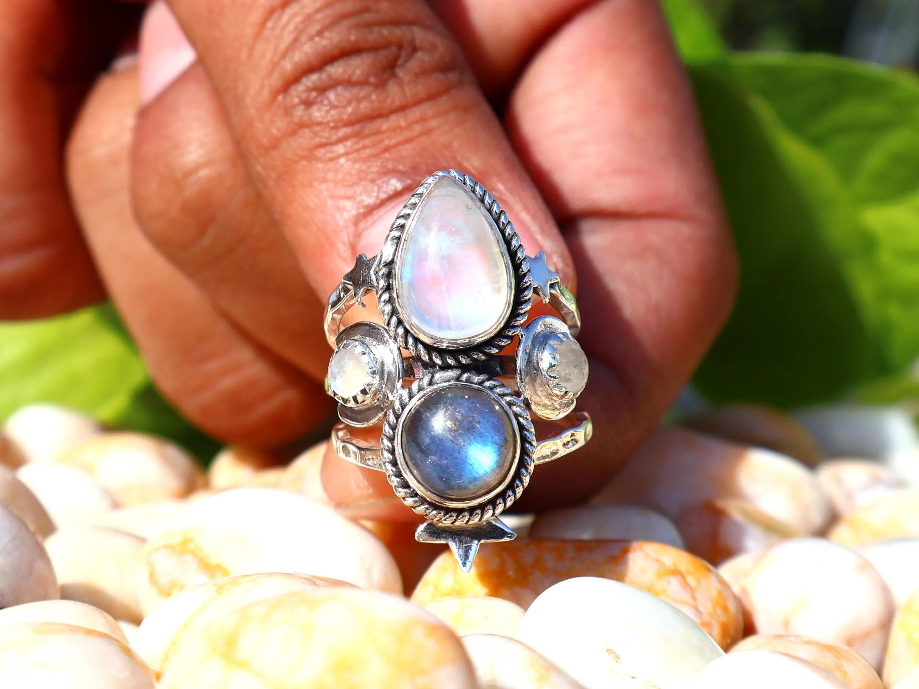 Handmade Rainbow Moonstone Labradorite Ring, 925 Silver Handmade, Size ONE SIZE - 1 Thumbnail