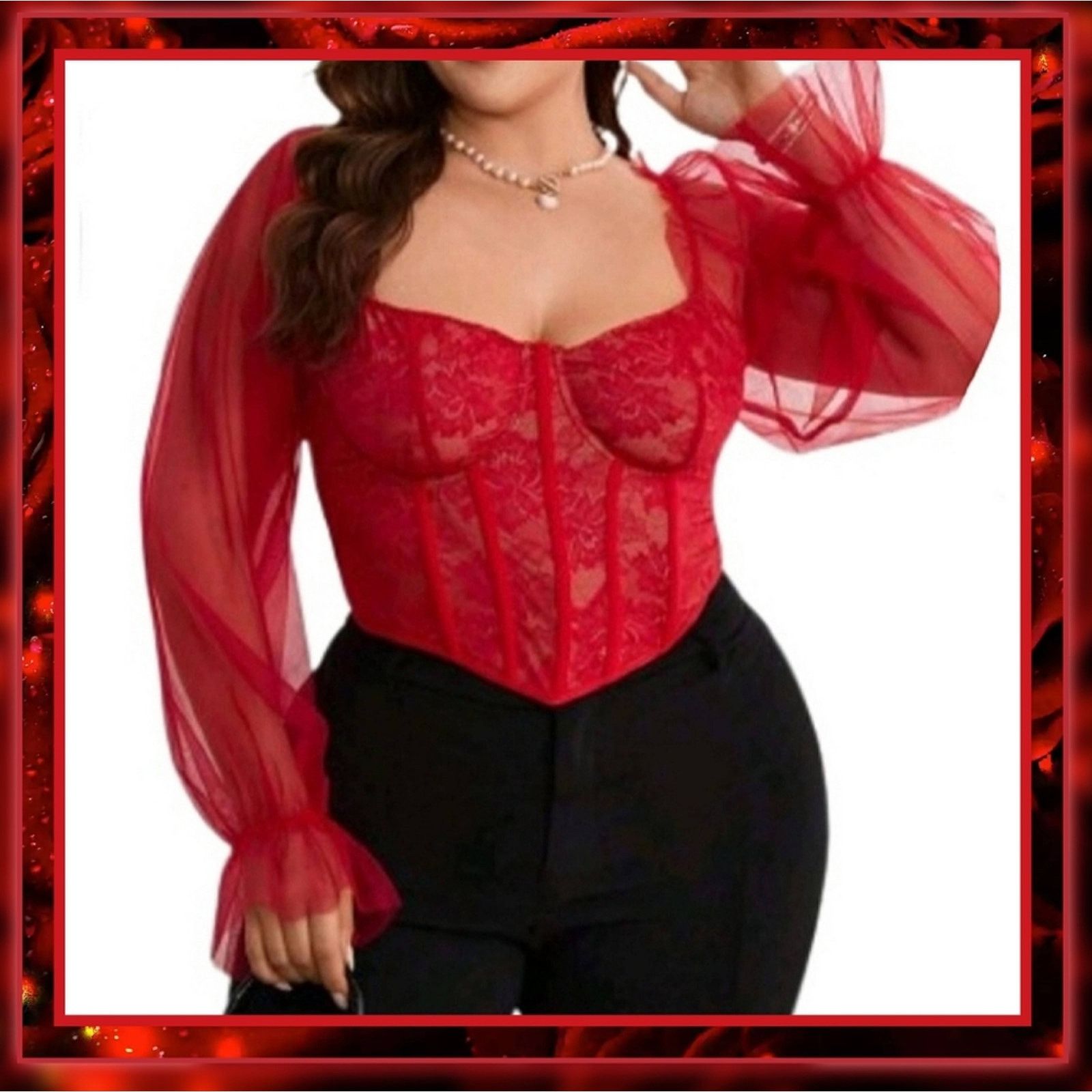 Shein Red Lace ☆ Sheer Illusion ☆ Bustier Style Crop Top 4x ☆ NWT Size 4XL / US 24-26 - 1 Thumbnail