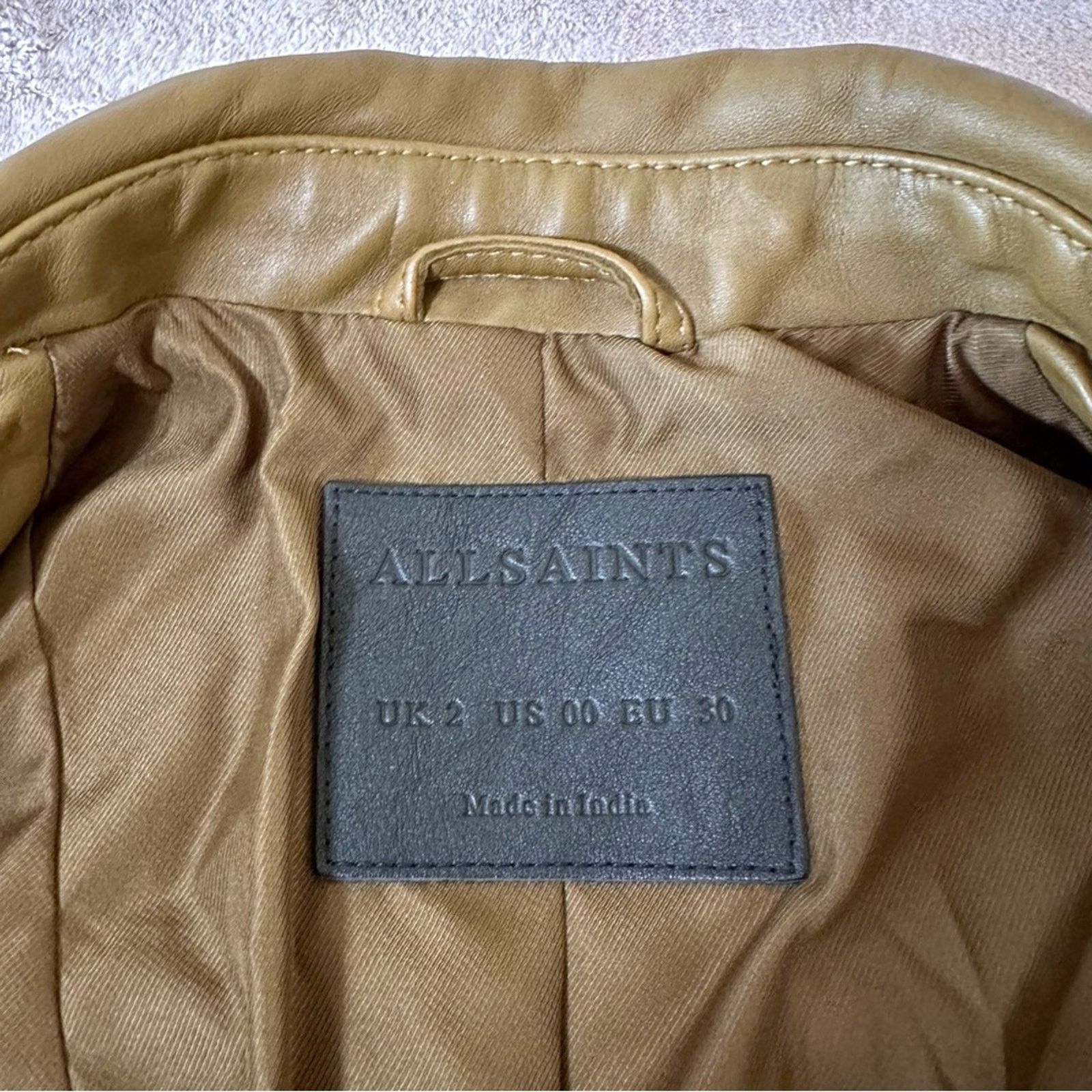 Allsaints All Saints Balfern Leather Jacket US00 Tan Camel Mustard Size XXS / US 00 / IT 34 - 5 Thumbnail