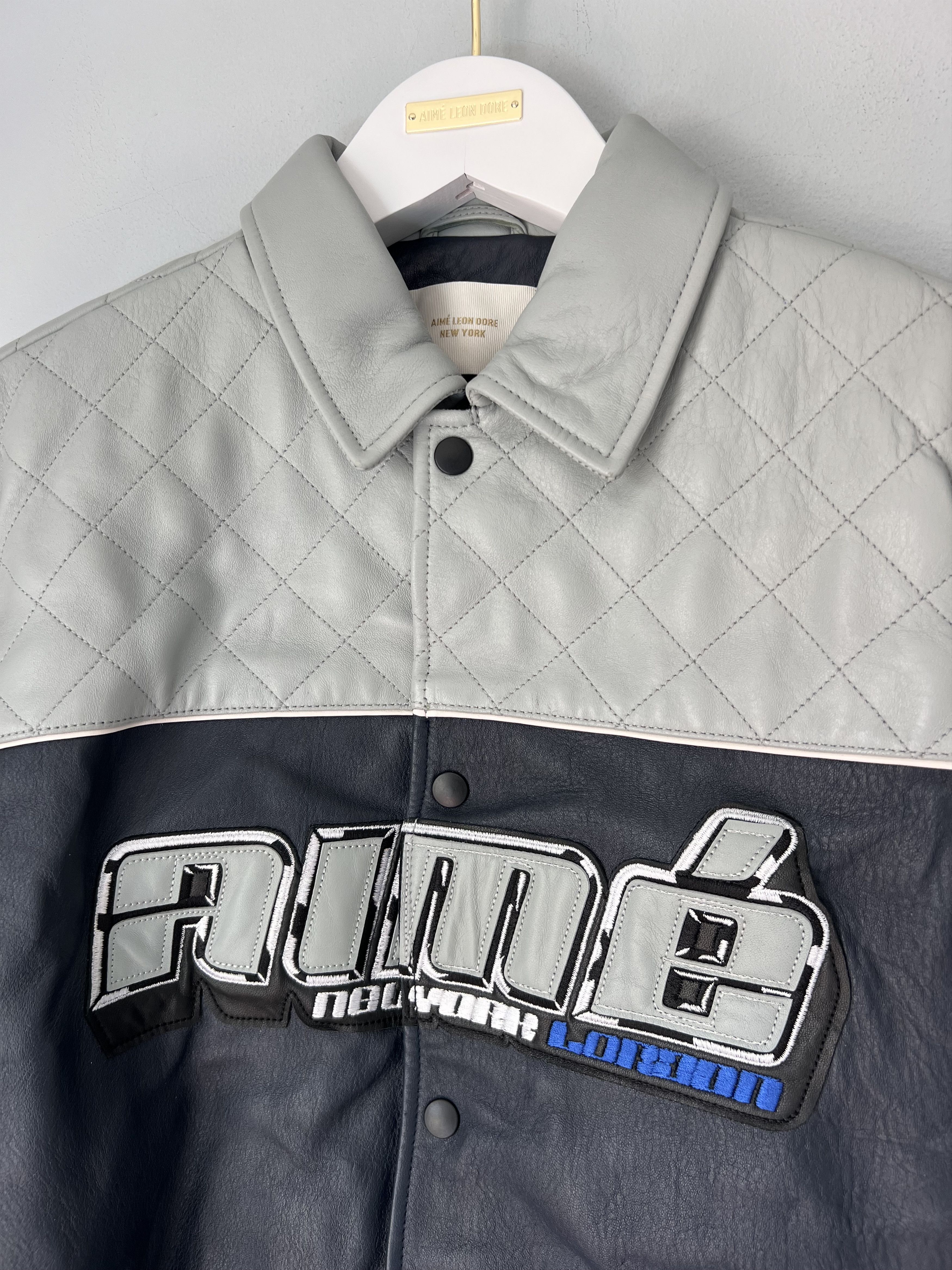 Aime Leon Dore Aime Leon Dore Concorde Leather Jacket in Navy Gray Size US XL / EU 56 / 4 - 6 Thumbnail