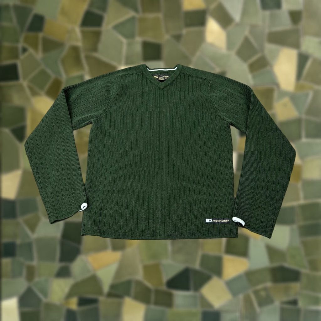 Abercrombie & Fitch VINTAGE Abercrombie & Fitch Sweater Mens Large Green V-Neck Knit 90s Pullover Ribbed Knit Solid Logo Mens Size US L / EU 52-54 / 3 - 1 Thumbnail