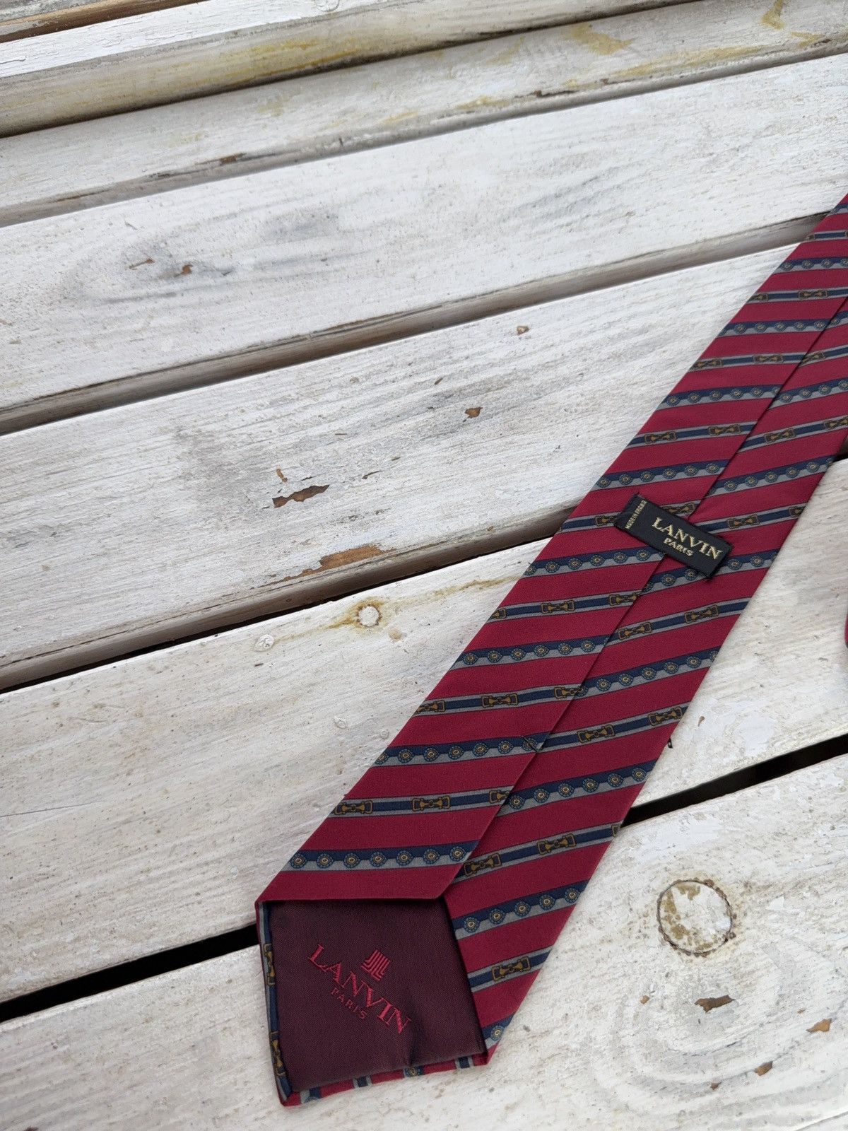 Designer × Lanvin Lanvin Paris Tie Red Silk Geometric Pattern Made in France Size ONE SIZE - 5 Thumbnail