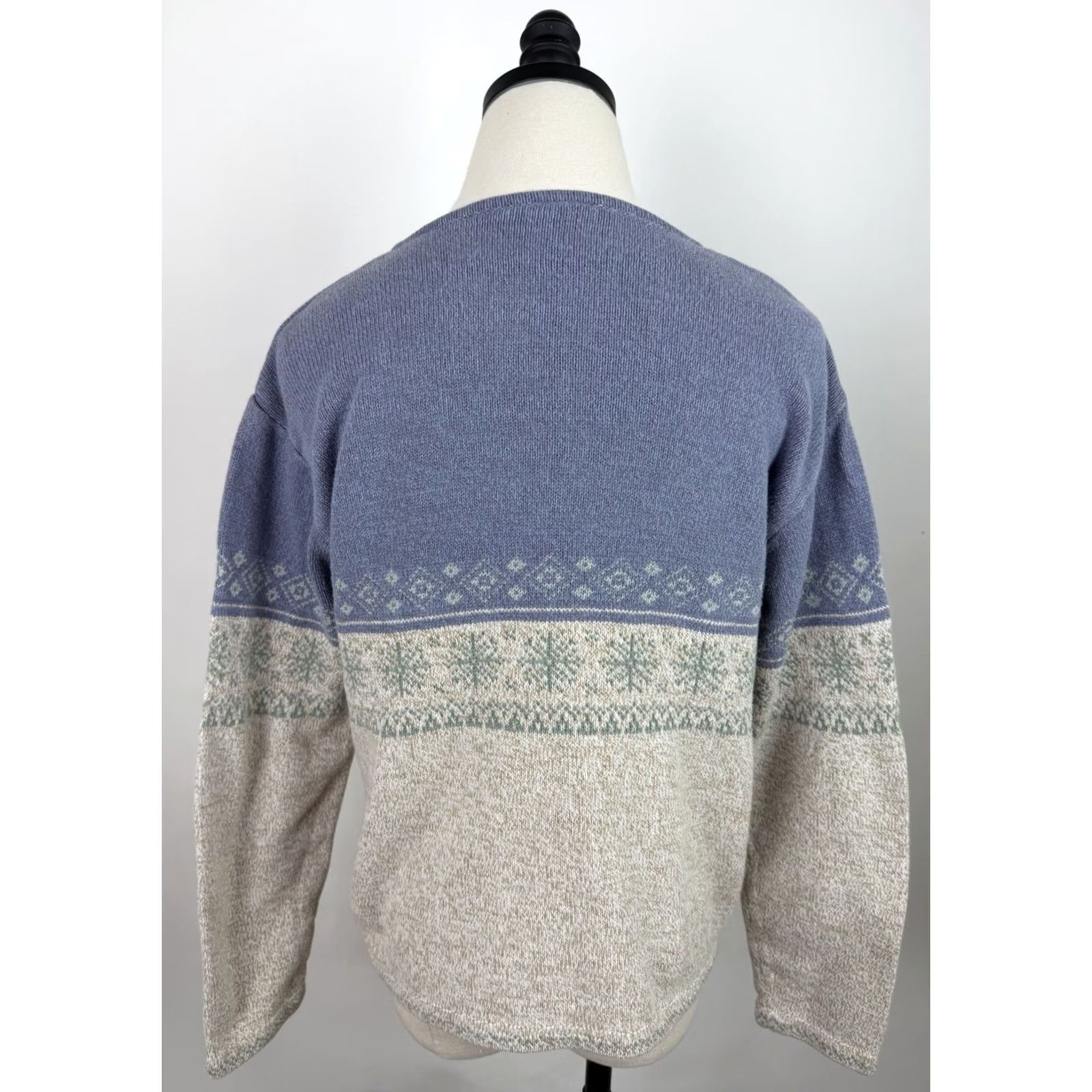 Liz Claiborne VINTAGE Liz Claiborne Sweater Woman Petite PM Beige 100% Cotton Knit Fair Isle Pullover Long Sleeve V-Neck Size M / US 6-8 / IT 42-44 - 7 Thumbnail