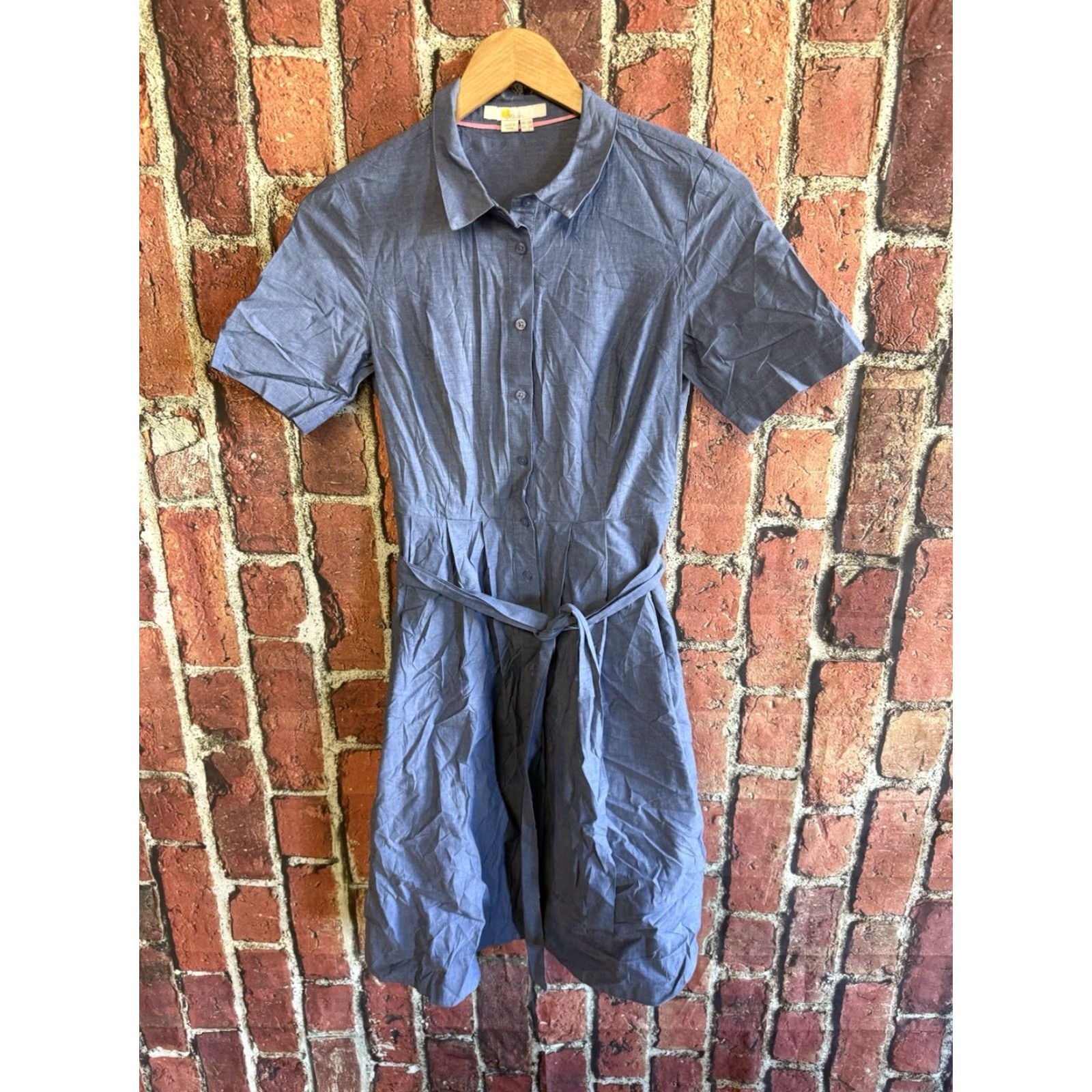 Boden Boden Blue Short Sleeve Button Up Shirt Dress 2 Regular Linen Women Size XS / US 0-2 / IT 36-38 - 2 Thumbnail