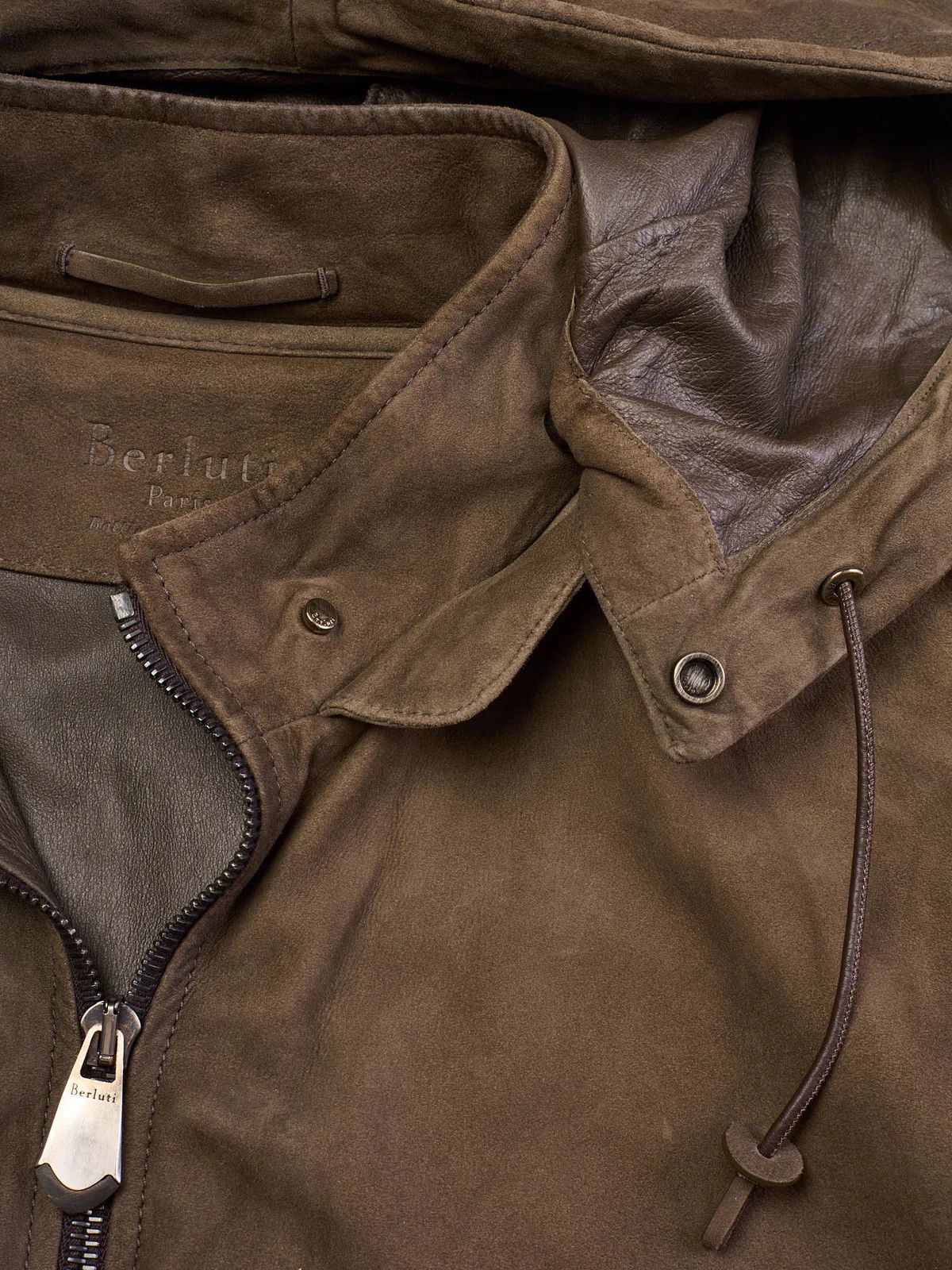 Berluti BERLUTI Packable Khaki Nubuck Lambskin Leather Hooded Jacket Size US M / EU 48-50 / 2 - 8 Thumbnail