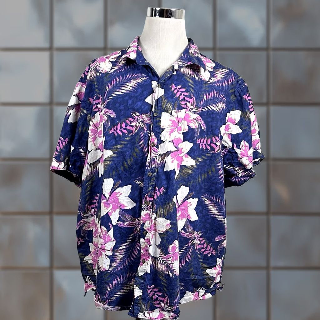 ALOHAS Oak Hill 3XL Hawaiian Aloha Shirt Floral 100% Cotton Blue Pink Short Sleeve Shirt Men Mens Size US XXL / EU 58 / 5 - 1 Thumbnail