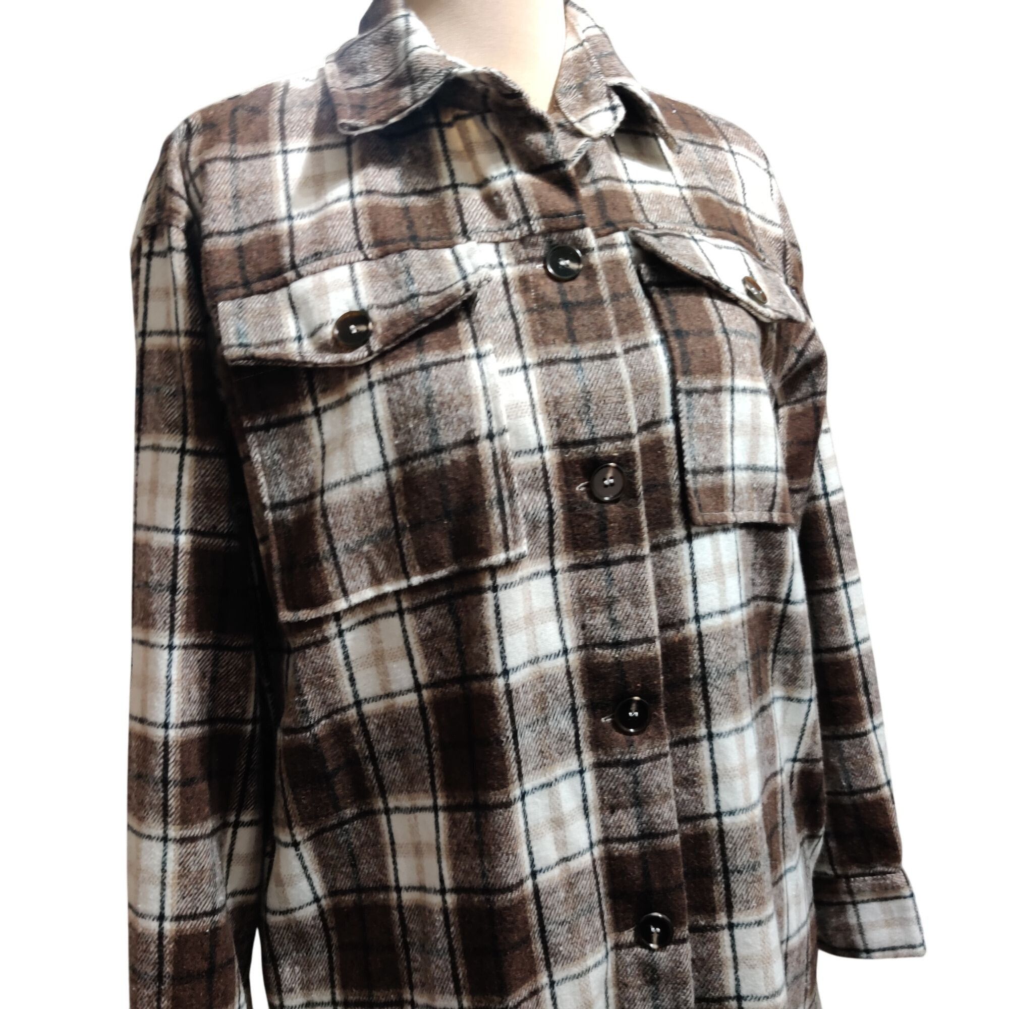 Other Camellia M Brown Plaid Longline Shirt Jacket Chest Pockets B Size M / US 6-8 / IT 42-44 - 2 Thumbnail